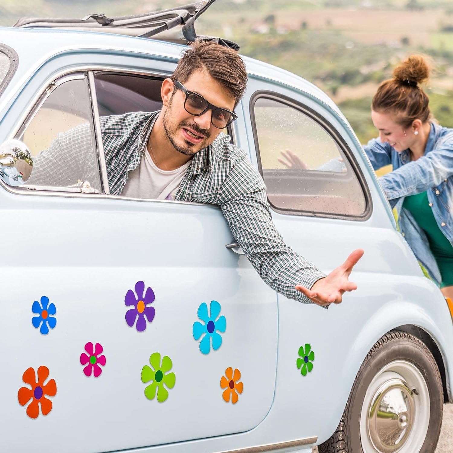 wholesale outus car flower magnet funny magnetic decals decorations cute fridge magnets 60s flower cutout magnet for car home door whiteboard refrigerator (16 pieces,3.9 x 3.9 inch, 2.2 x 2.2 inch) factory & supplier oem