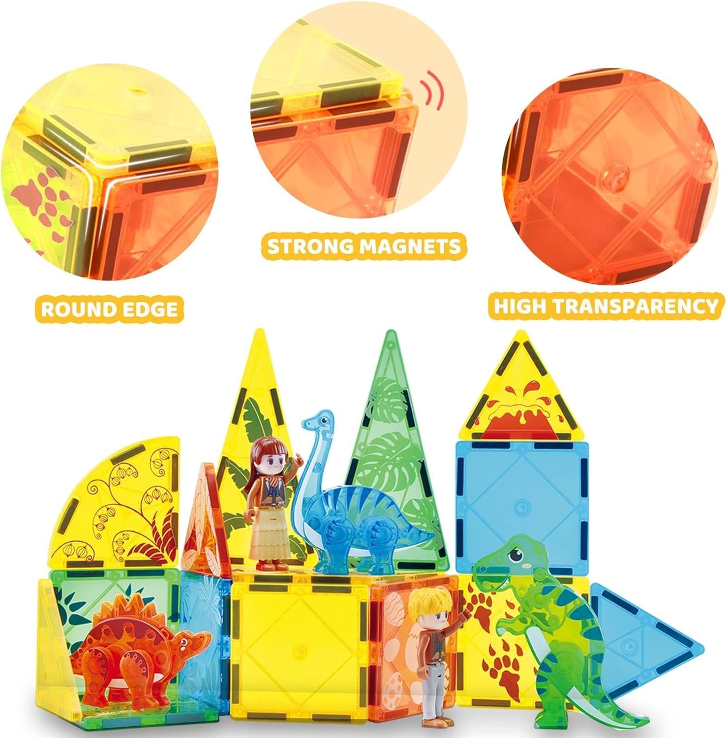 wholesale dinosaur magnetic tiles, educational magnet tiles building block toy dino world, learning construction magnetic toys set for boys girls kids age 3 4 5 6 7 8（49 pcs） factory & supplier oem