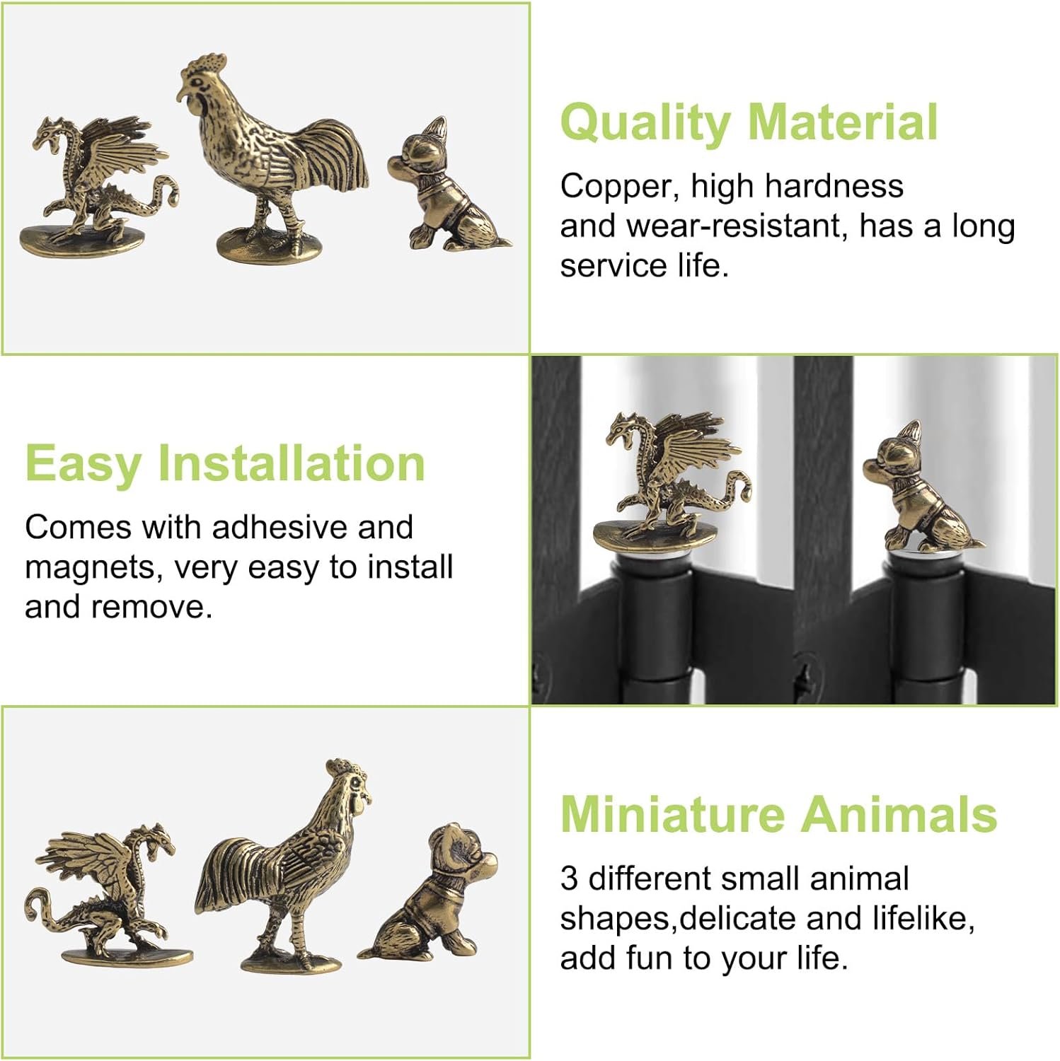 wholesale hinge head home decoration 3pcs magnetic vintage mini animal hinge heads decorative topper creative bronzed animal hinge head magnets ornaments factory & supplier oem