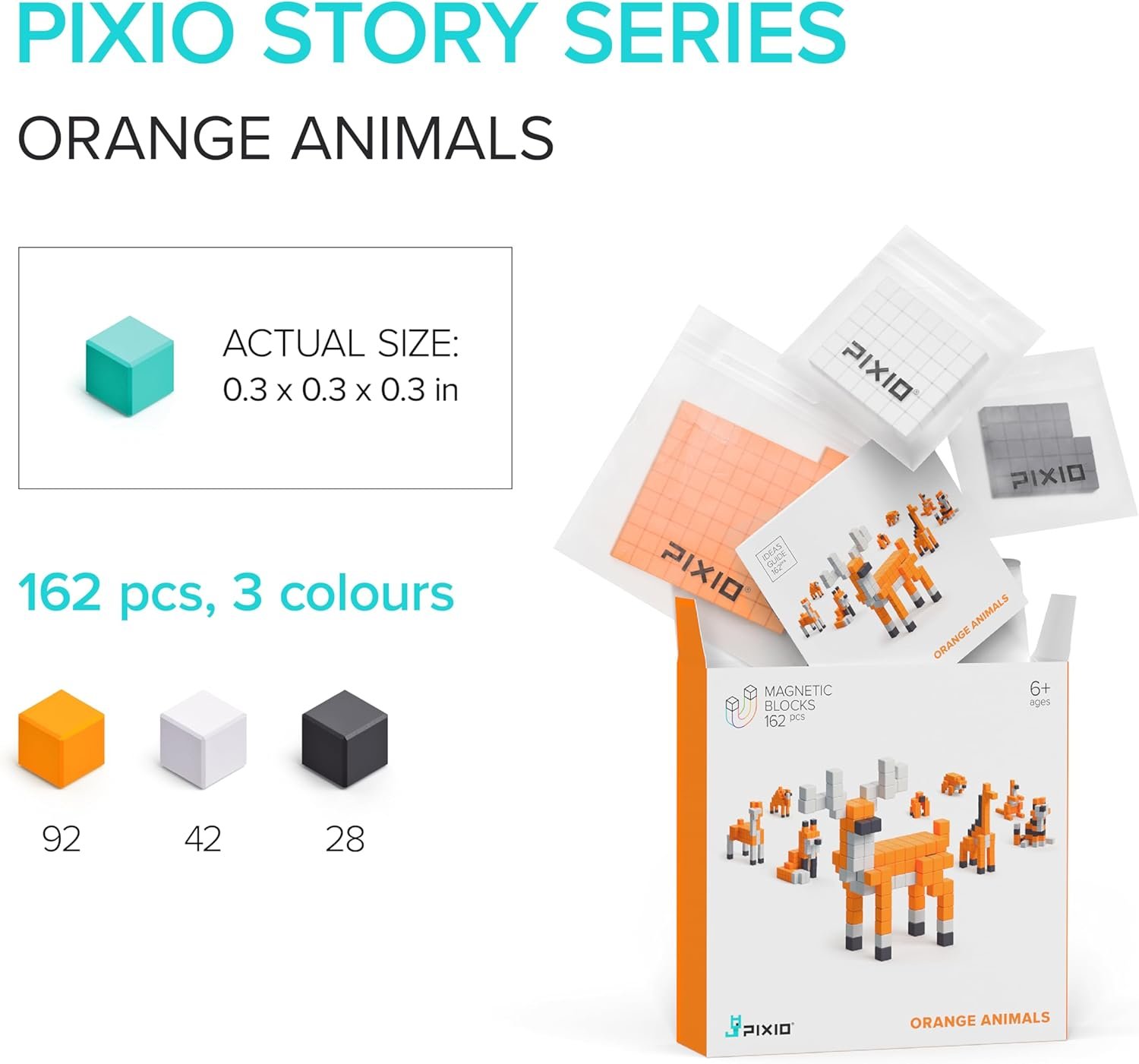 wholesale pixio magnetic cubes - orange animals - building toys in pixel art style - animal figures - arts and crafts kids toys - building blocks - learning toys - 162 pcs factory & supplier oem