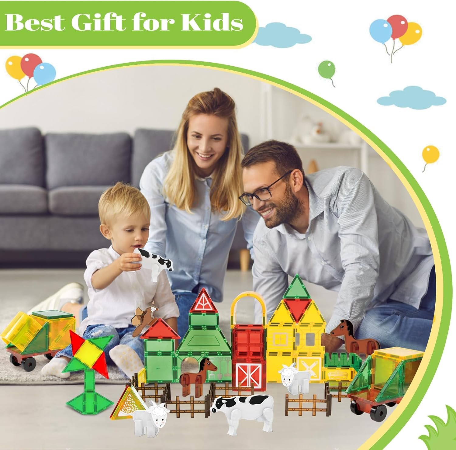 wholesale magnetic tiles building blocks,76pcs farm animals magnetic blocks tiles toys for kids toys ages 3-5 + with magnetics animals stem gifts for boys sensory play for girls preschool learning factory & supplier oem