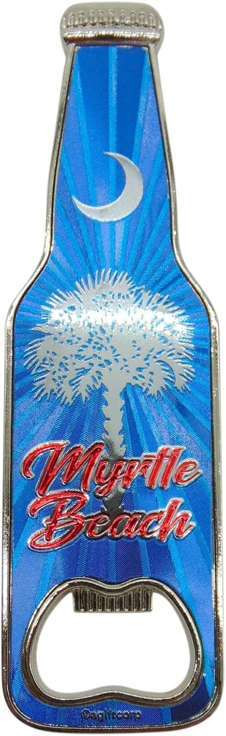 wholesale myrtle beach bottle opener magnet south carolina palmetto state flag souvenir magnetic metal beach bar accessory, 4 inch factory & supplier oem