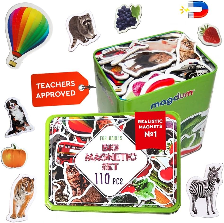 wholesale 110 fridge magnet for toddlers in gift tin box kids magnets for fridge - realistic magnetic animals for refrigerator - safe educational materials for baby: zoo, farm, fruits, vegetables, transport factory & supplier oem