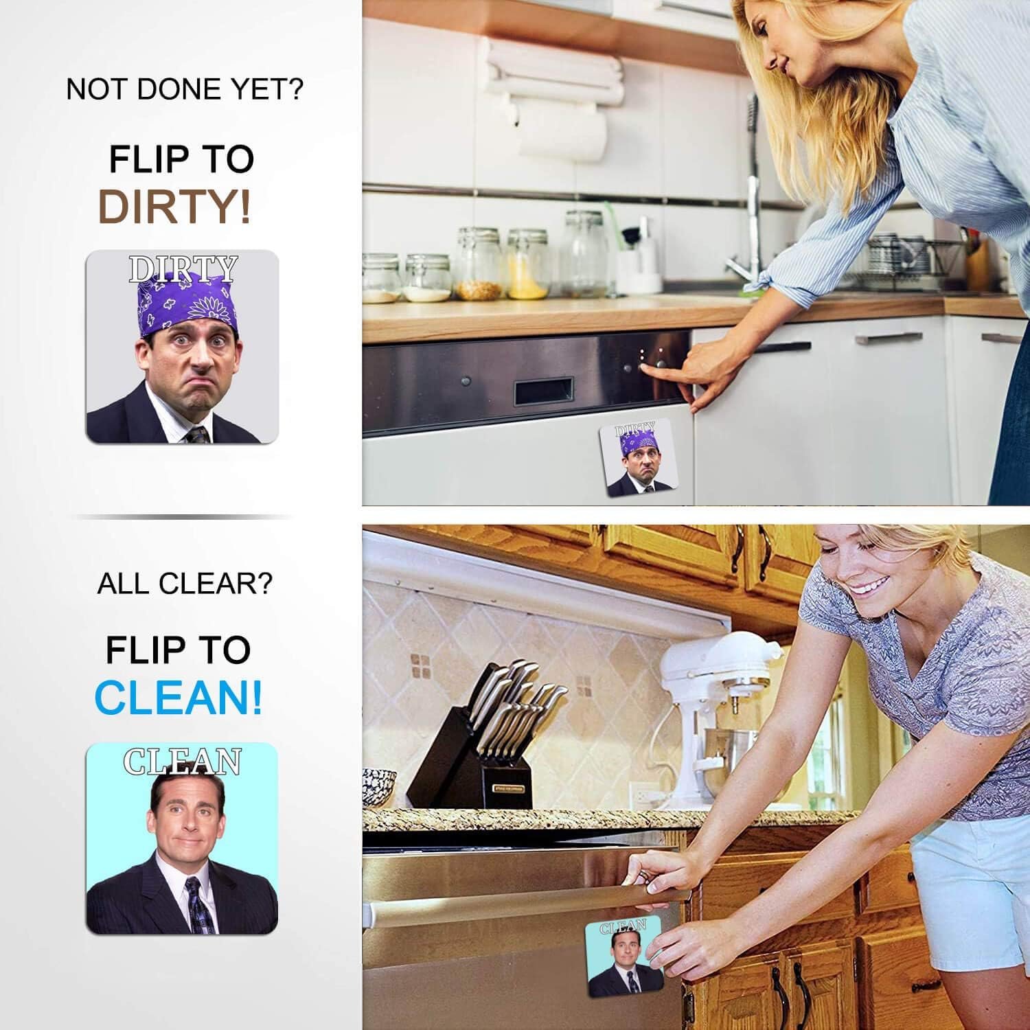 wholesale dishwasher magnet clean dirty sign indicator, washing machine magnet double sided kitchen dish washer refrigerator magnet flip with magnetic plate office michael scott factory & supplier oem