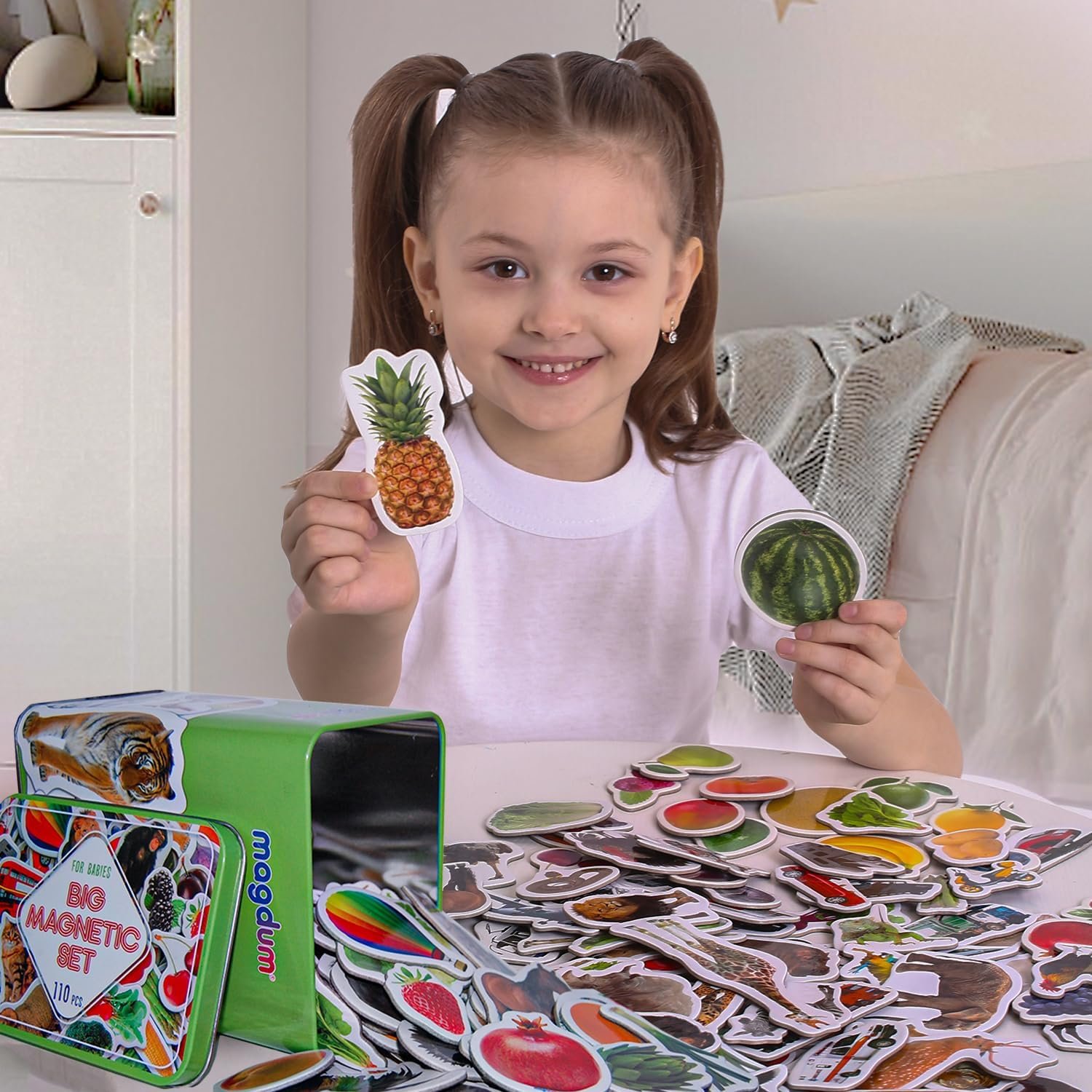 wholesale 110 fridge magnet for toddlers in gift tin box kids magnets for fridge - realistic magnetic animals for refrigerator - safe educational materials for baby: zoo, farm, fruits, vegetables, transport factory & supplier oem