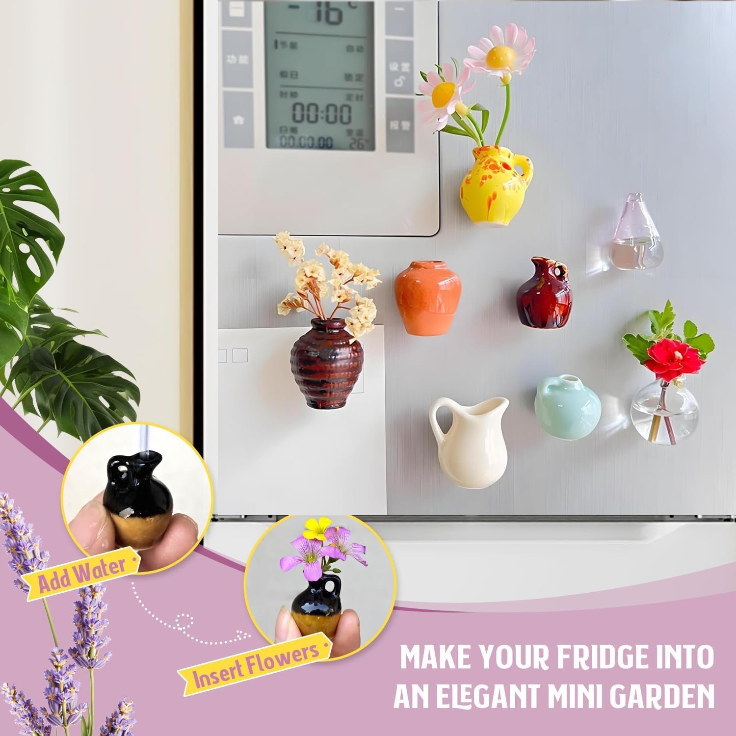 wholesale mini vase magnets for fridge, funny mini plant magnets, tiny 3d plant vase for refrigerator decoration kitchen locker kitchen office (8 pack) factory & supplier oem