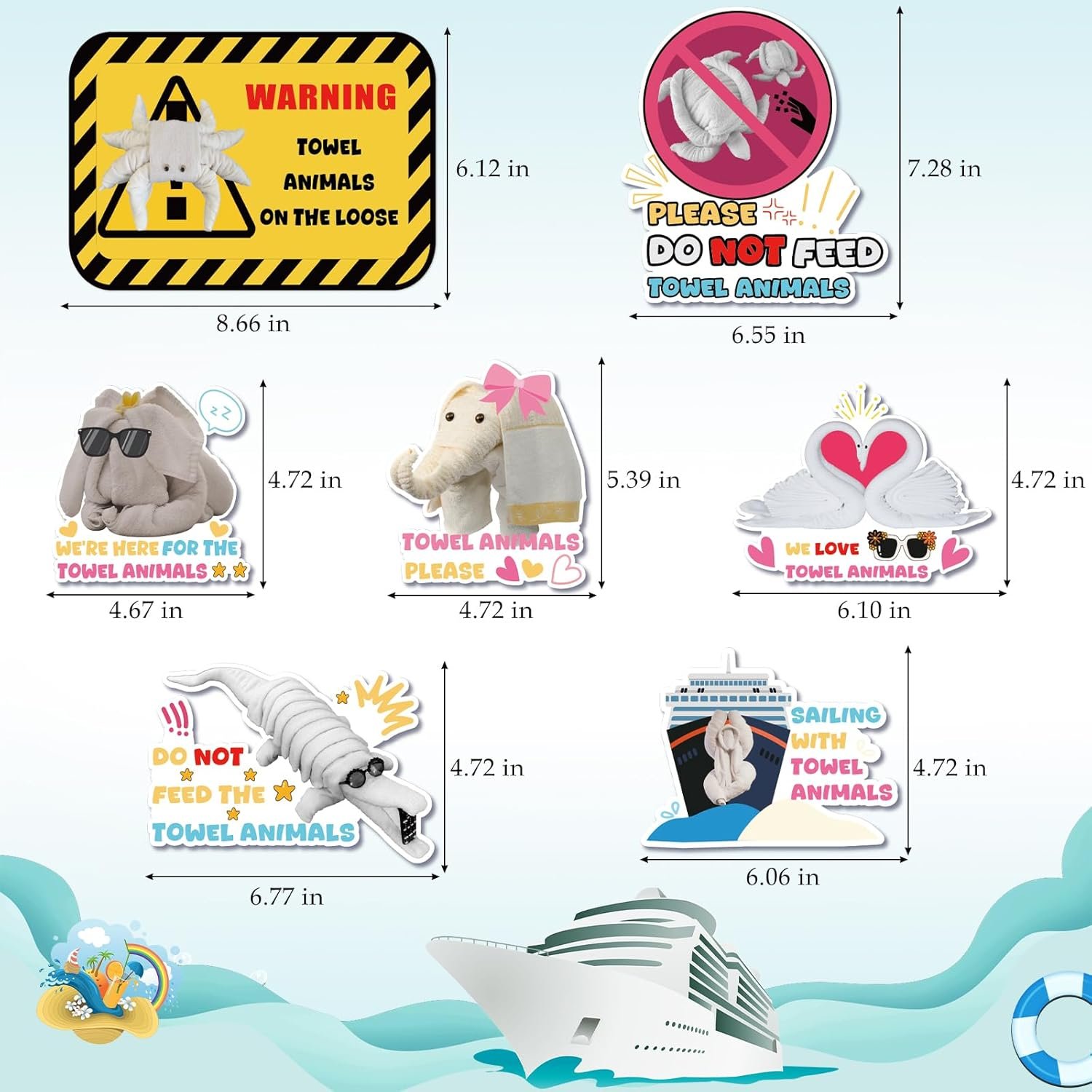 wholesale towel animals - 7pcs large funny cruise ship door decoration stickers, sea ocean magnetic stickers, cute animals cruise decal for home, kitchen, cabinet, carnival party decor factory & supplier oem