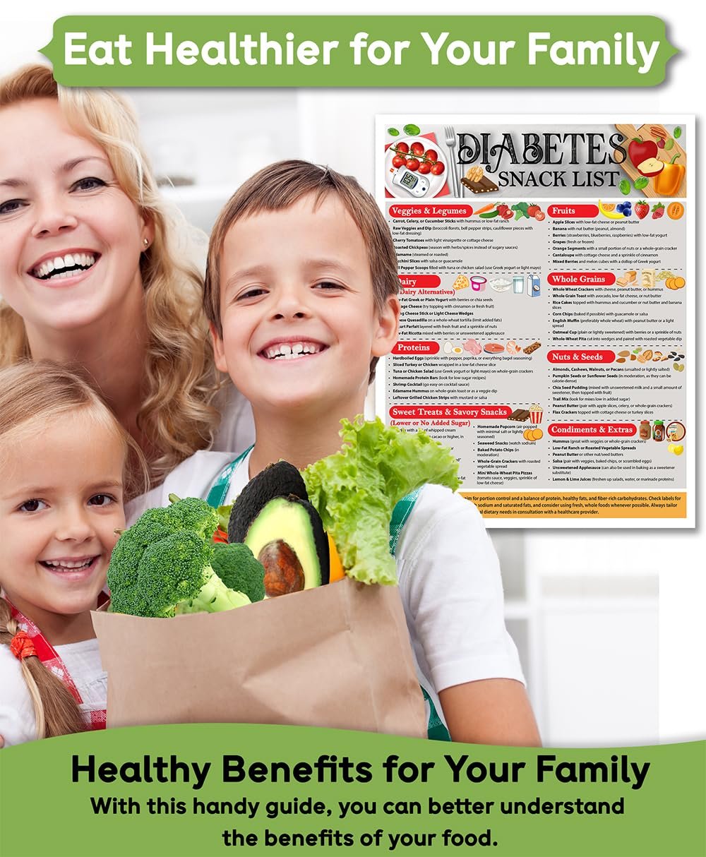 wholesale magnetic 8.5x11 diabetes snack list fridge magnet – healthy low-sugar diet planner, low-carb nutritional guide & visual aid for meal planning, balanced diabetics chart, waterproof & humidity resistant factory & supplier oem