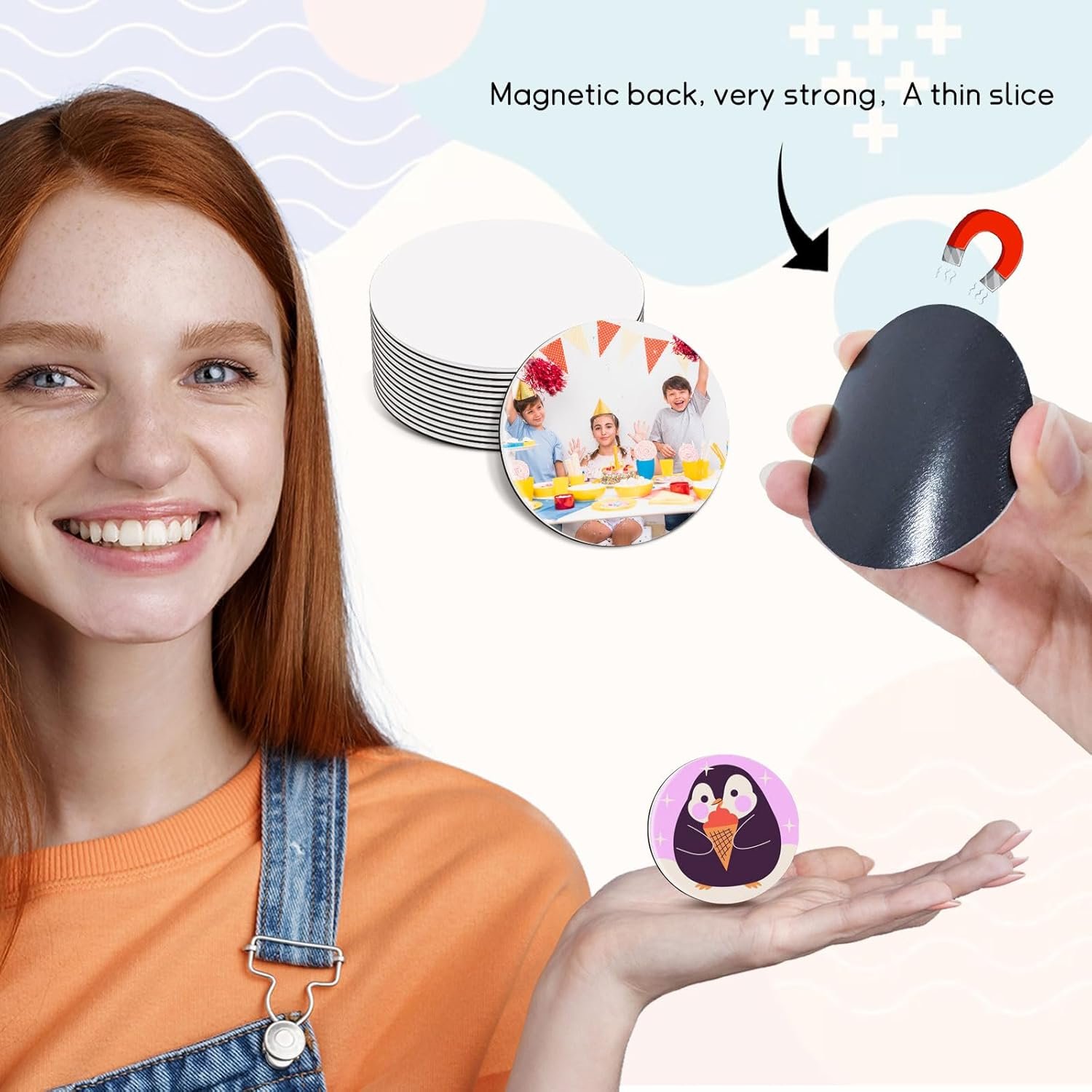 wholesale sublimation magnet blanks set,40pcs 2.16''x2.16''custom round fridge magnets,personalized decoration for home kitchen refrigerator microwave oven officer,picture magnets best diy craft gifts factory & supplier oem