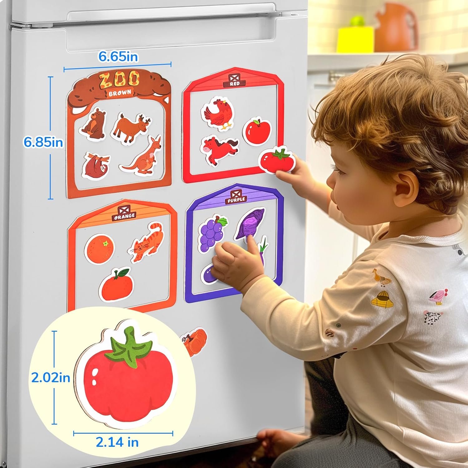 wholesale joycat wooden fridge magnets for toddlers, 50pcs magnetic color sorting refrigerator toys, farm & zoo animal magnets for kids, baby educational learning gifts for 2, 3, 4, 5 year olds factory & supplier oem