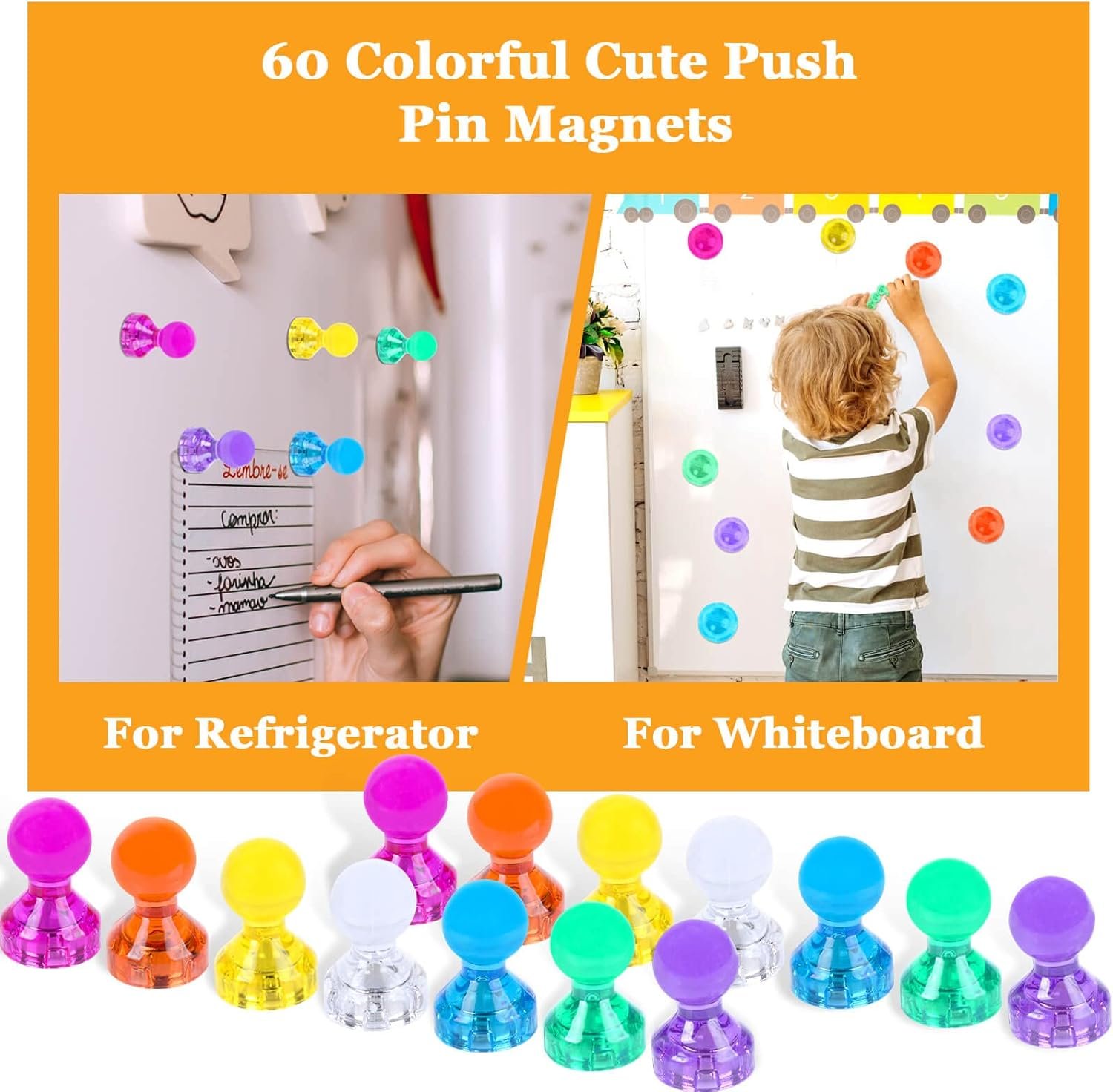 wholesale 60pcs push pin magnets, small strong refrigerator magnets for whiteboard, funny cute decorative fridge magnet, for locker school classroom calendar kitchen office dry erase board map magnetic push pin factory & supplier oem
