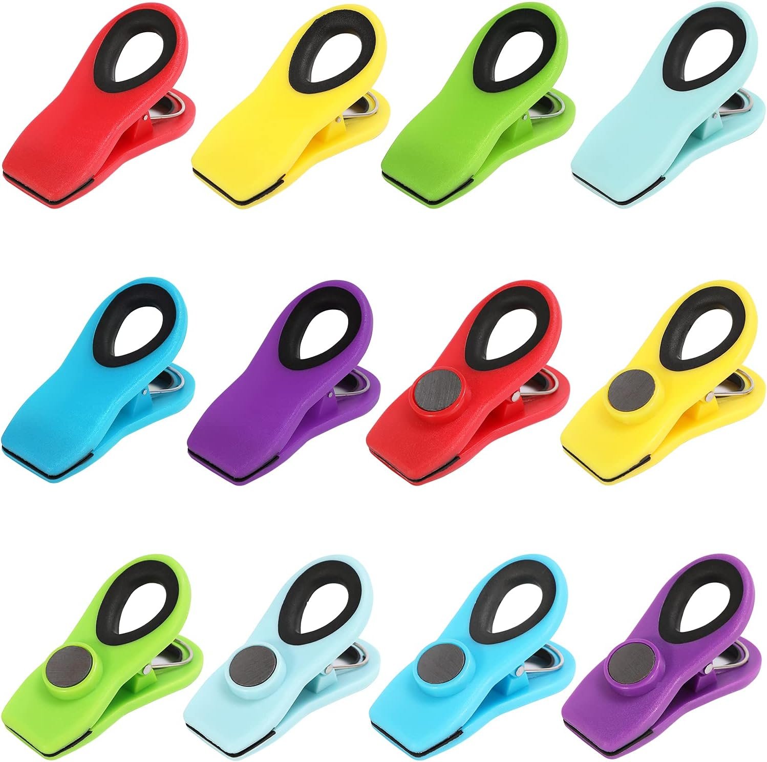 wholesale 12 pack chip clips, magnetic bag clips with airtight seal for chips, bread, snacks, fridge organizer kitchen storage clips multicolor factory & supplier oem