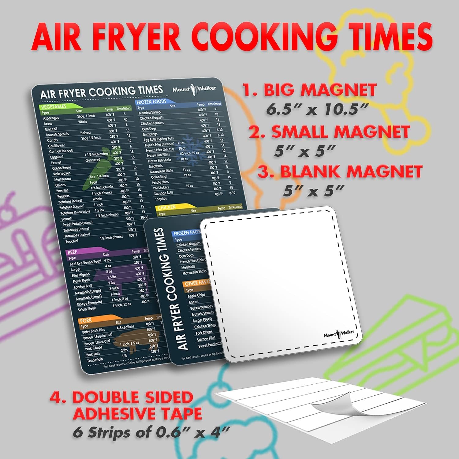 wholesale air fryer magnetic cheat sheet set (1 set of 3 pcs) - cook times chart, recipe cards, dry-erase fridge whiteboard, kitchen accessories (black). factory & supplier oem