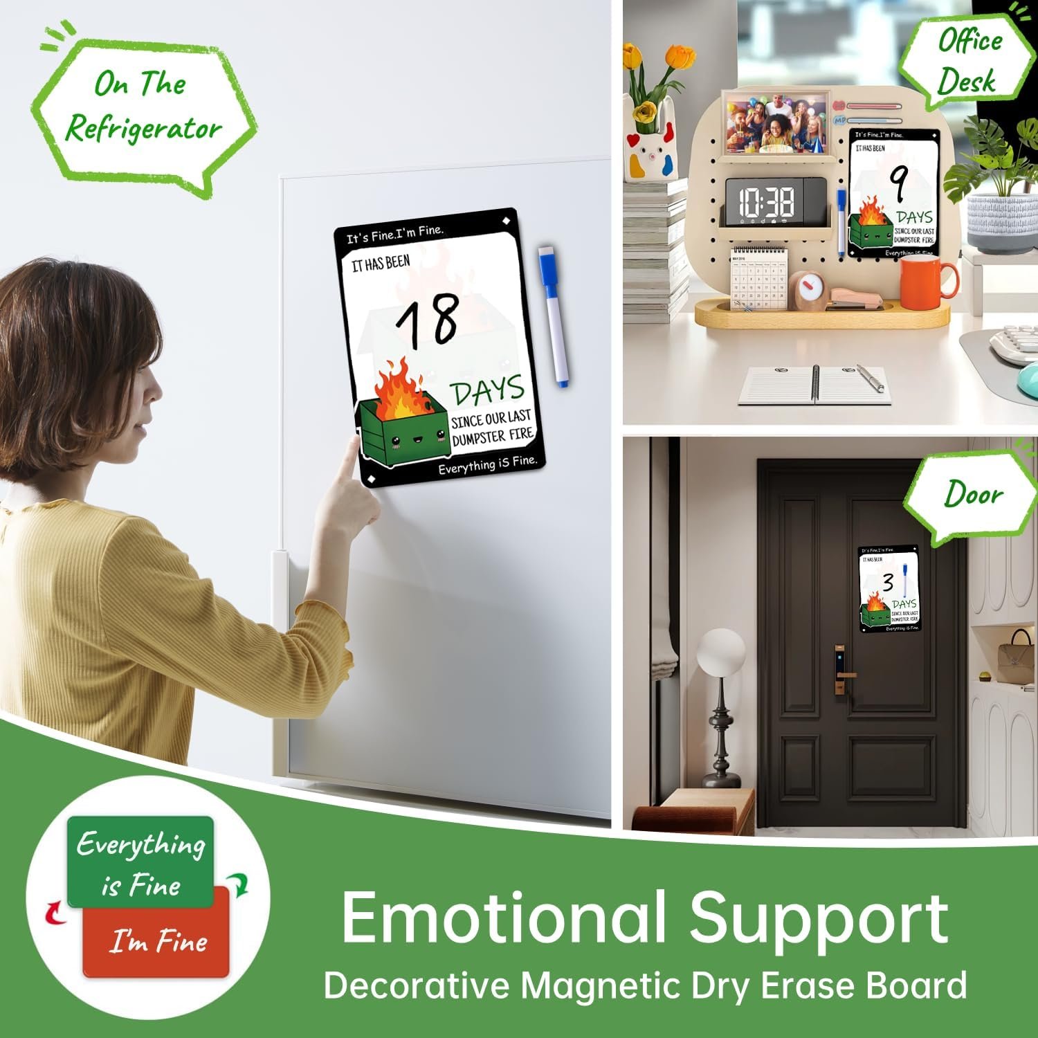 wholesale funny dumpster fire desk accessories magnetic dry erase board emotional support dumpster fire decor, count days since chaos, employee appreciation gifts for office coworker nurse teacher boss men factory & supplier oem