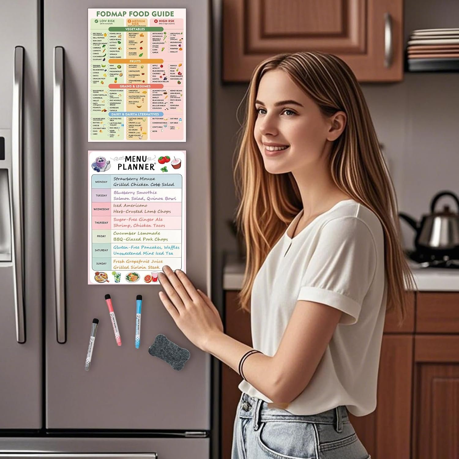 wholesale fodmap chart fridge magnet with menu planner set - 12”x8.6” low fodmap food guide magnetic meal planner dry erase board, ibs diet chart refrigerator magnet journal factory & supplier oem