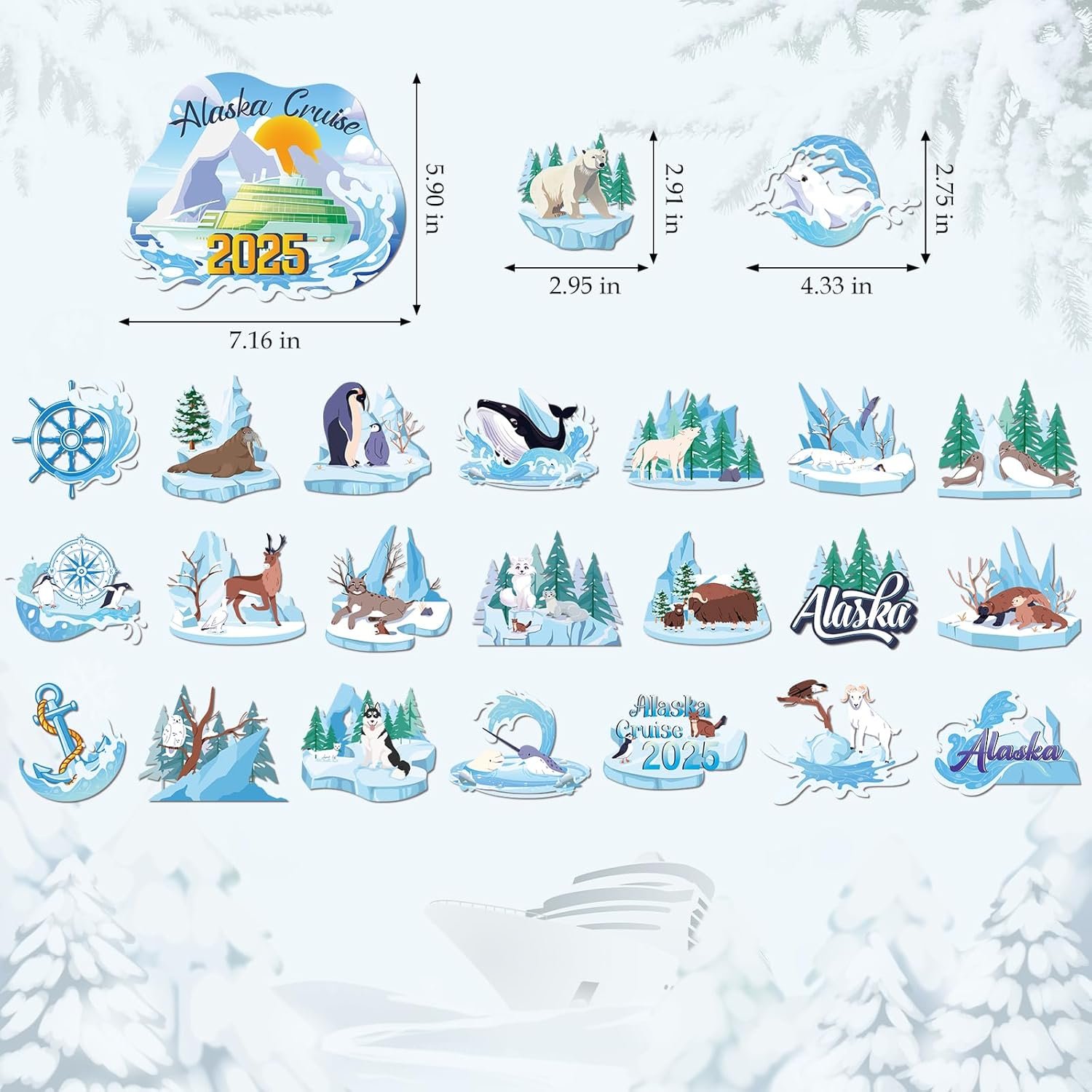 wholesale alaska cruise door decorations - 24 pcs glacier cute animals magnets 2025 ship cabin magnetic stickers stateroom accessories essentials iced anchor magnet for party carnival fridge declas factory & supplier oem