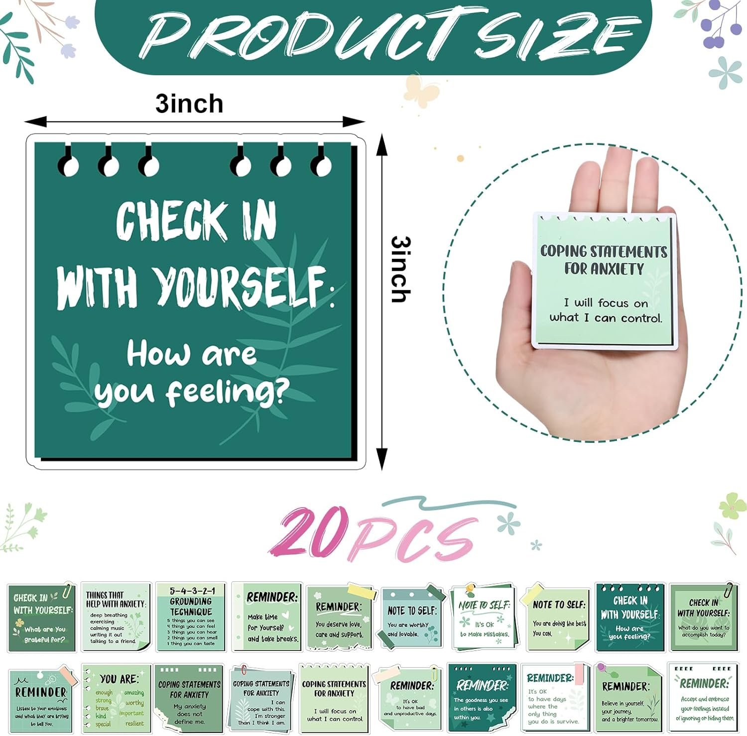 wholesale 20 pcs mental health magnets motivational daily reminders magnets with positive affirmations mental health awareness items for lockers, fridges, home, office, and classroom use(green) factory & supplier oem