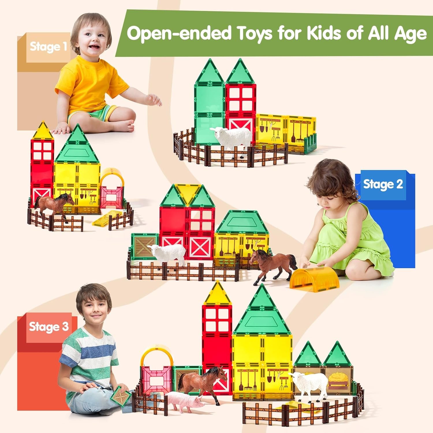 wholesale coco&friends magnetic tiles farm animals for toddlers kids ages 2-8 - magnetic blocks building stem toys for 3 year old girl boy birthday gift - montessori educational construction sensory magnet toys factory & supplier oem