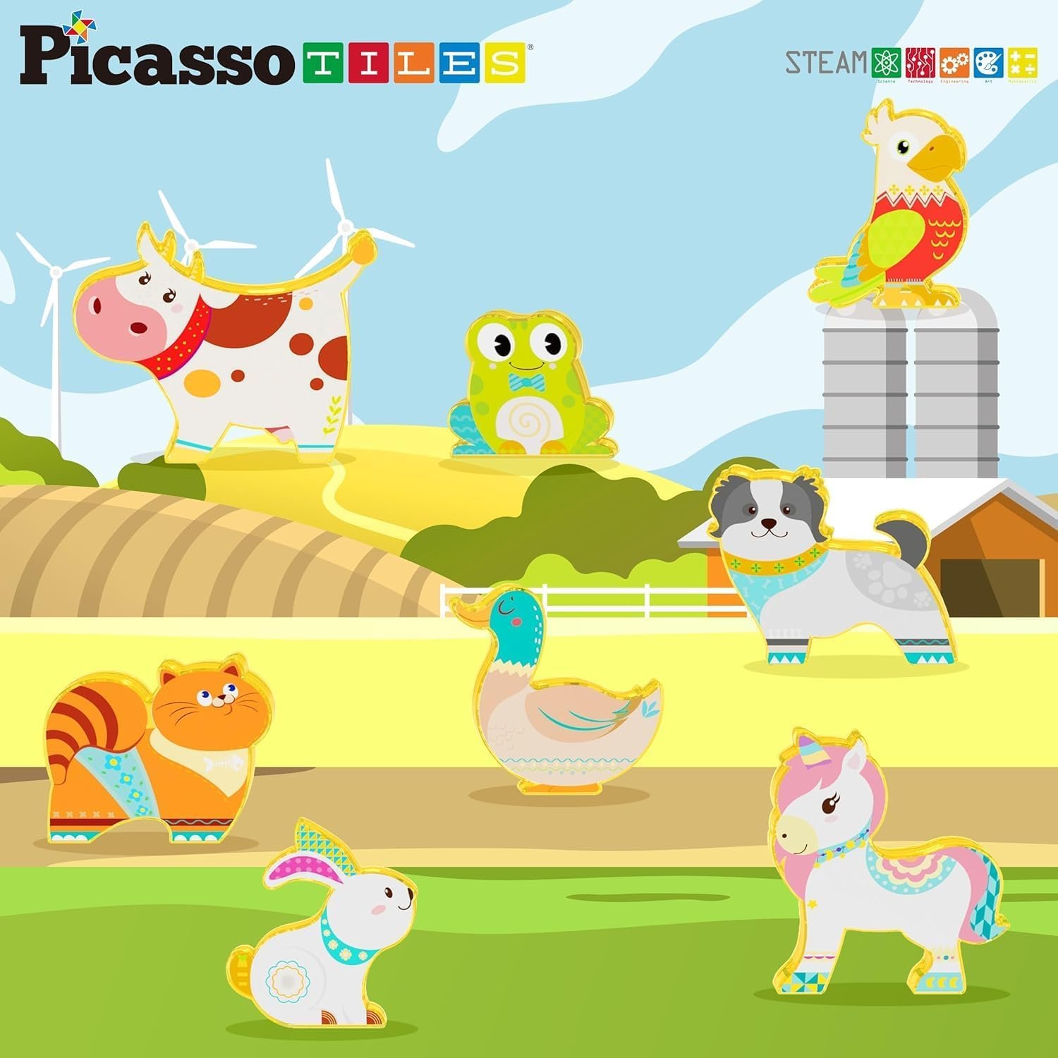 wholesale picassotiles magnet tile building blocks 8 magnetic farm animal action figures characters construction tiles compatible pretend play preschool toy stem education learning girls boys ages 3+ pta27 factory & supplier oem