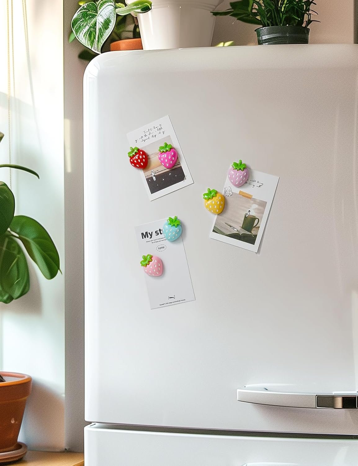 wholesale zreal 12 pcs 3d strawberry cute fridge magnets - colorful refrigerator decorative magnets for kitchen, office, locker (6 colors) factory & supplier oem