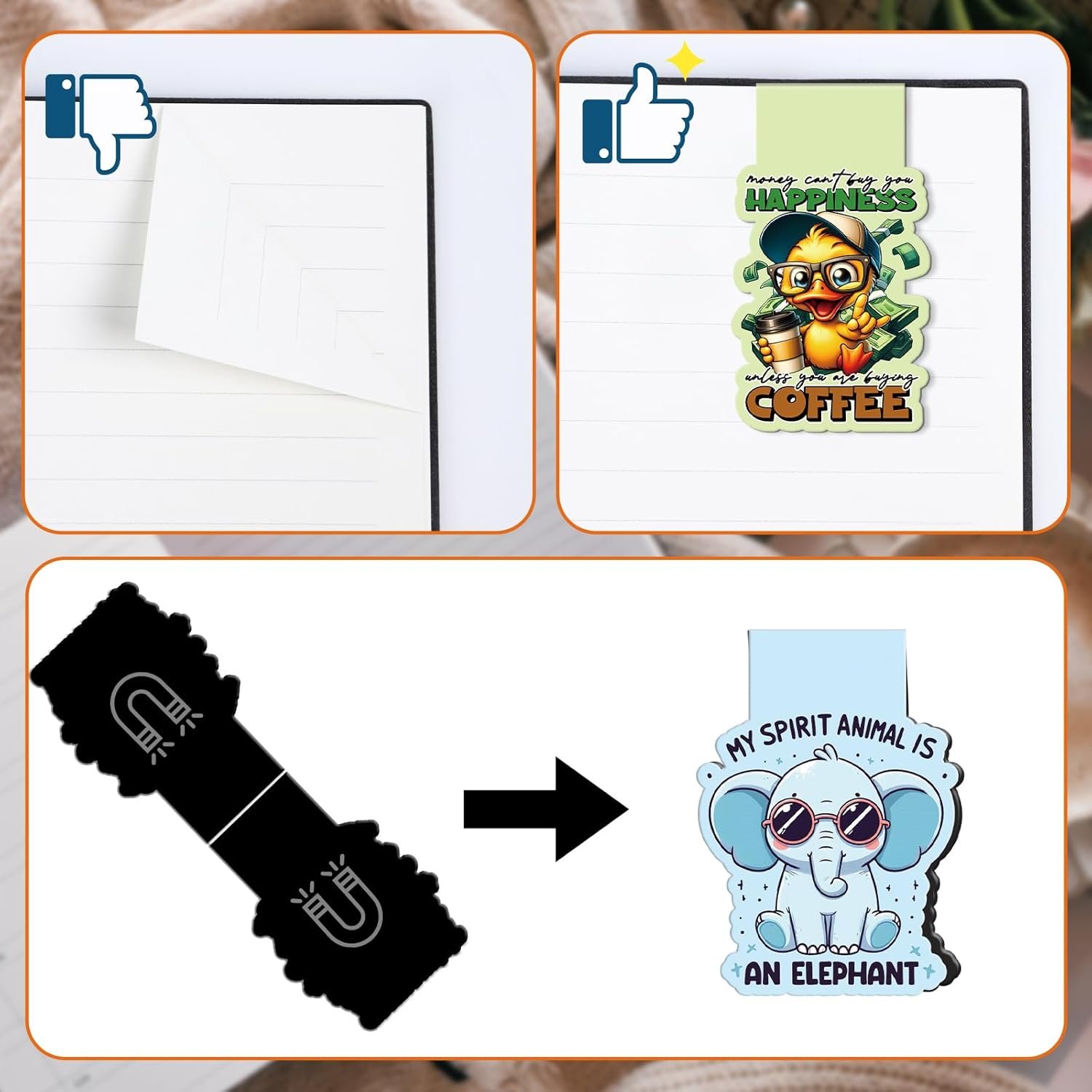 wholesale funny magnetic bookmark gifts - 8 pcs animals sarcastic bookmarks magnetic humorous cat duck cow elephant magnets book marks page clip gift for women men book lovers students teacher reading factory & supplier oem