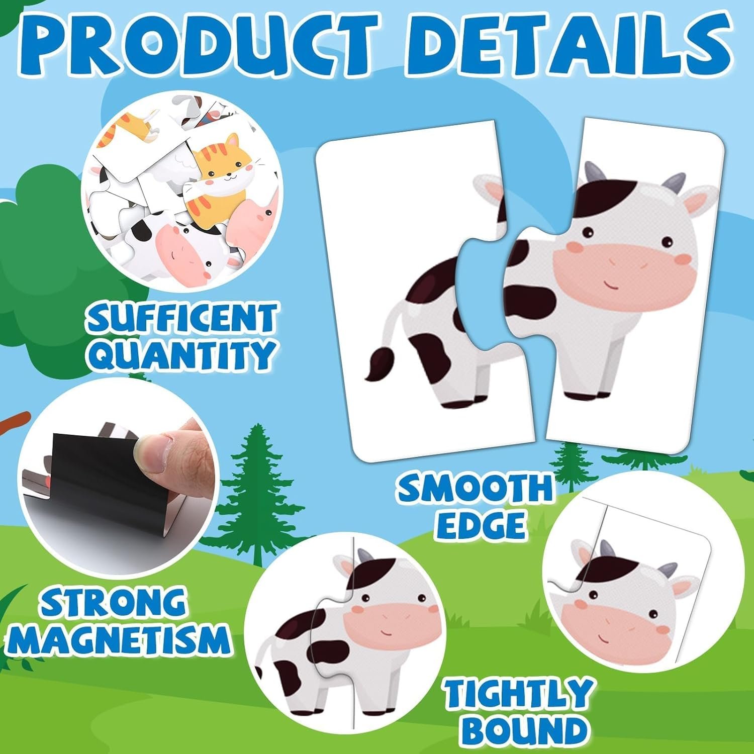 wholesale 20pcs magnetic animal matching puzzles for kids self-correcting puzzles sets head and tails correction montessori toy birthday gifts for toddlers preschool learning educational activity factory & supplier oem