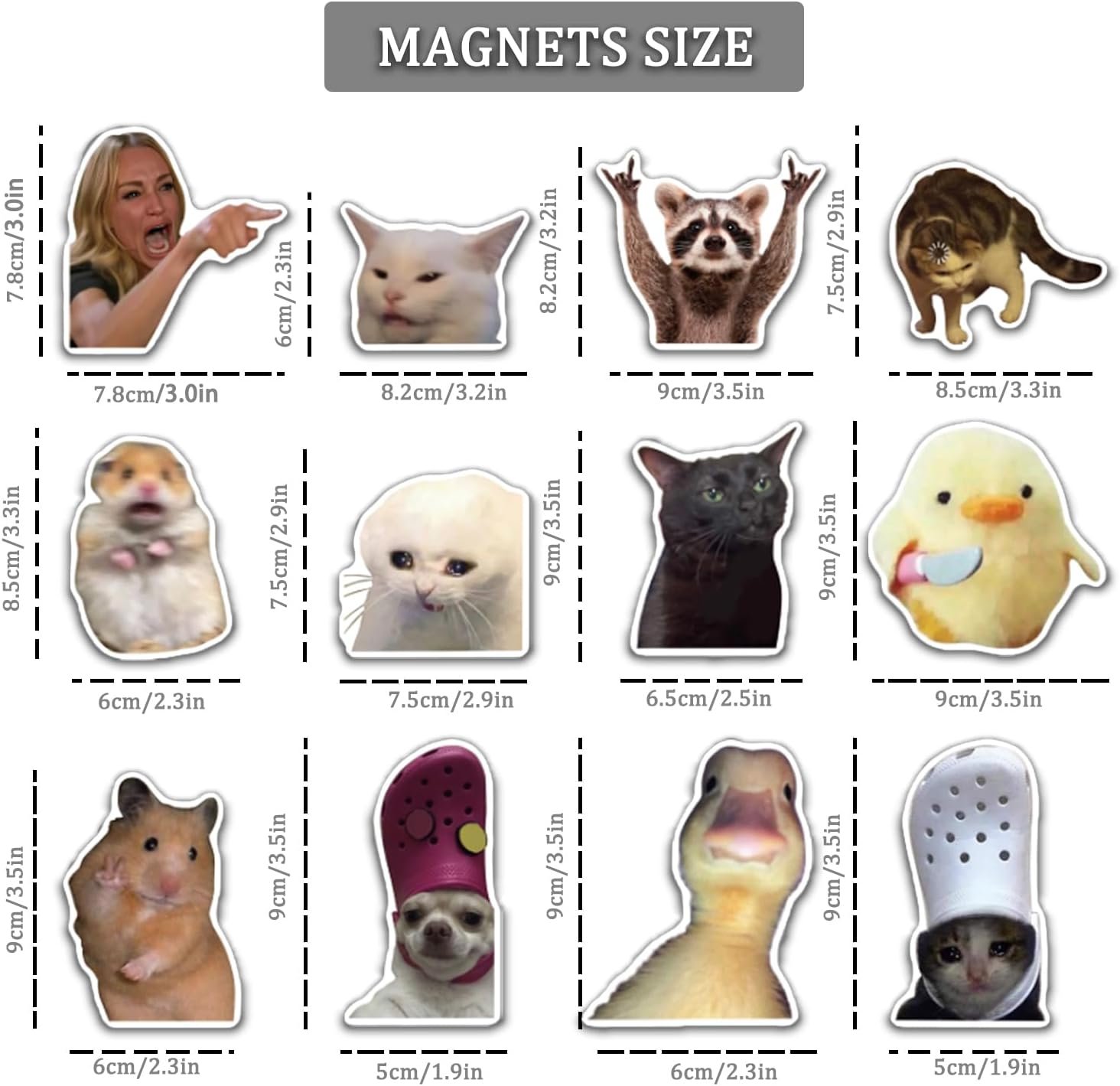 wholesale 12pcs funny meme magnets animals fridge magnets, adorable cool magnet set crying cat dog hamster duck stickers for locker & fridge & car & cabinet factory & supplier oem