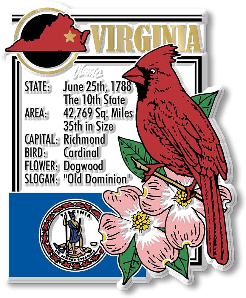 wholesale virginia six-piece state magnet set by classic magnets, includes 6 unique designs, collectible souvenirs made in the usa factory & supplier oem
