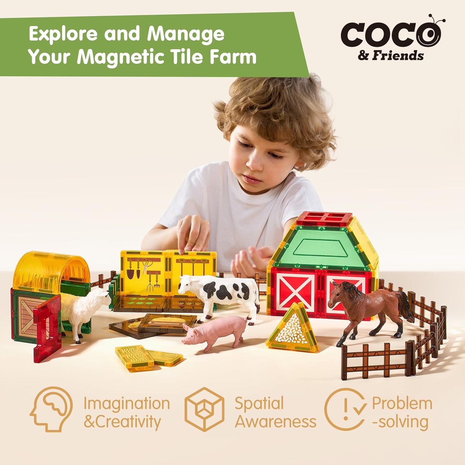 wholesale coco&friends magnetic tiles farm animals for toddlers kids ages 2-8 - magnetic blocks building stem toys for 3 year old girl boy birthday gift - montessori educational construction sensory magnet toys factory & supplier oem