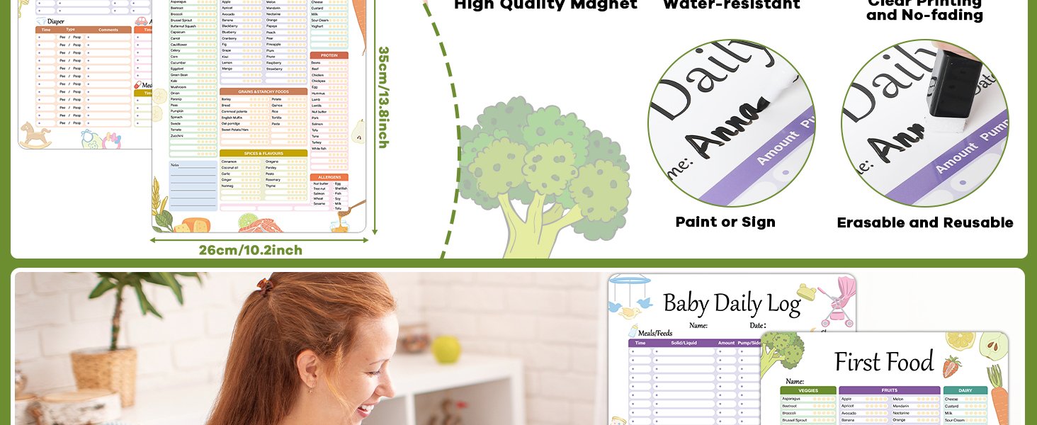 wholesale baby's first foods tracker fridge magnet, foods before 1 checklist magnet, reusable daily food log, baby food chart for new parents,nanny, babysitter 13.8 x 10.2inches factory & supplier oem