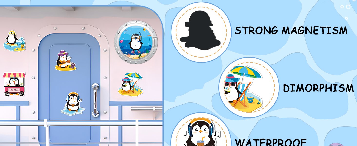 wholesale 6pcs large penguins cruise door magnets decorations, funny cruising magnetic ship cabin door decor, cute penguins animal magnet sticker for fridge car carnival party factory & supplier oem