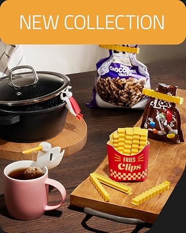 wholesale fries clips: 12 cute french-fries-shaped bag clips to seal opened food packages | fun bag clips for food in a magnetic box to always be at hand | cute kitchen accessories by peleg design factory & supplier oem