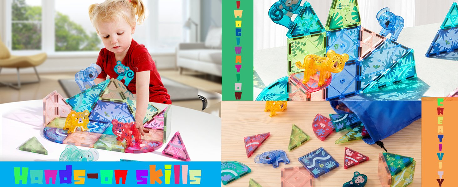 wholesale mideer animal magnetic tiles 40 pcs, magnetic building blocks for toddler 3-5, educational stack tile construction magnet block stem learning toy for kids age 3-5 4-8 factory & supplier oem