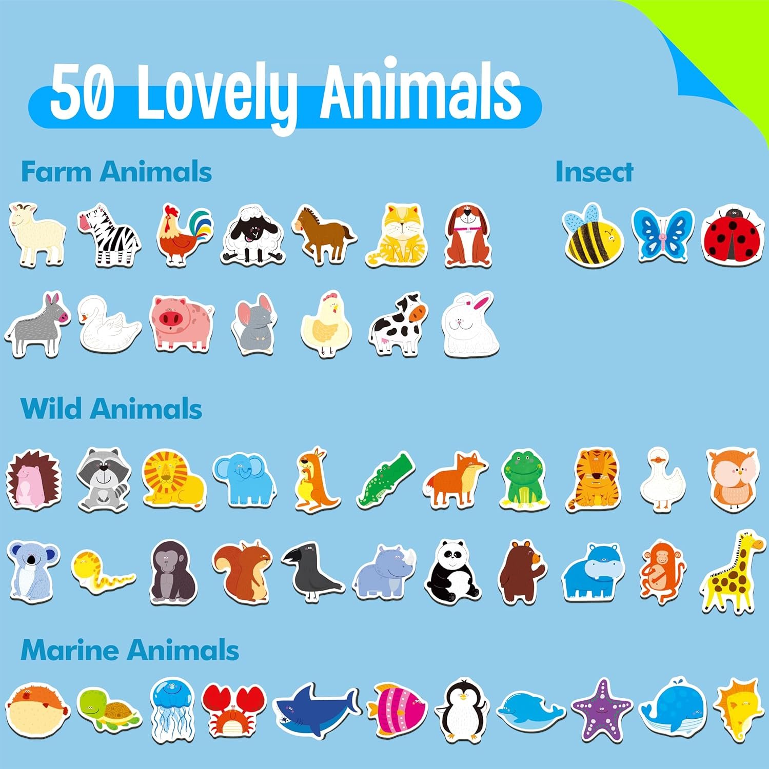 wholesale 50 pcs animal magnets, adorable magnetic animal -wild animal, farm animal & marine animal-thick refrigerator magnets cute educational learning toys for kids 3+ factory & supplier oem