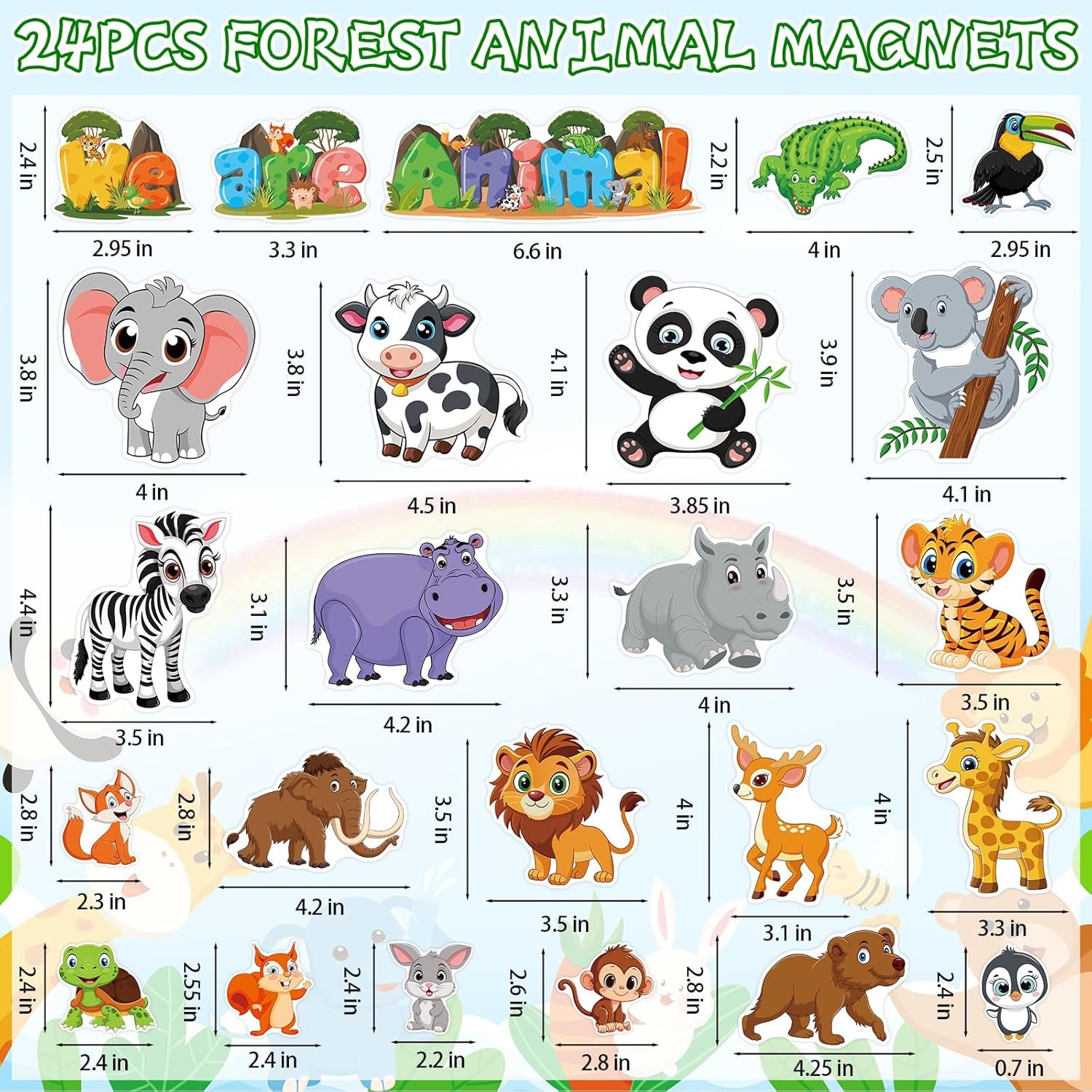 wholesale 25pcs animals refrigerator magnets, cartoon elephant lion tiger magnet stickers decals animals fridge magnets for home school office decorations factory & supplier oem