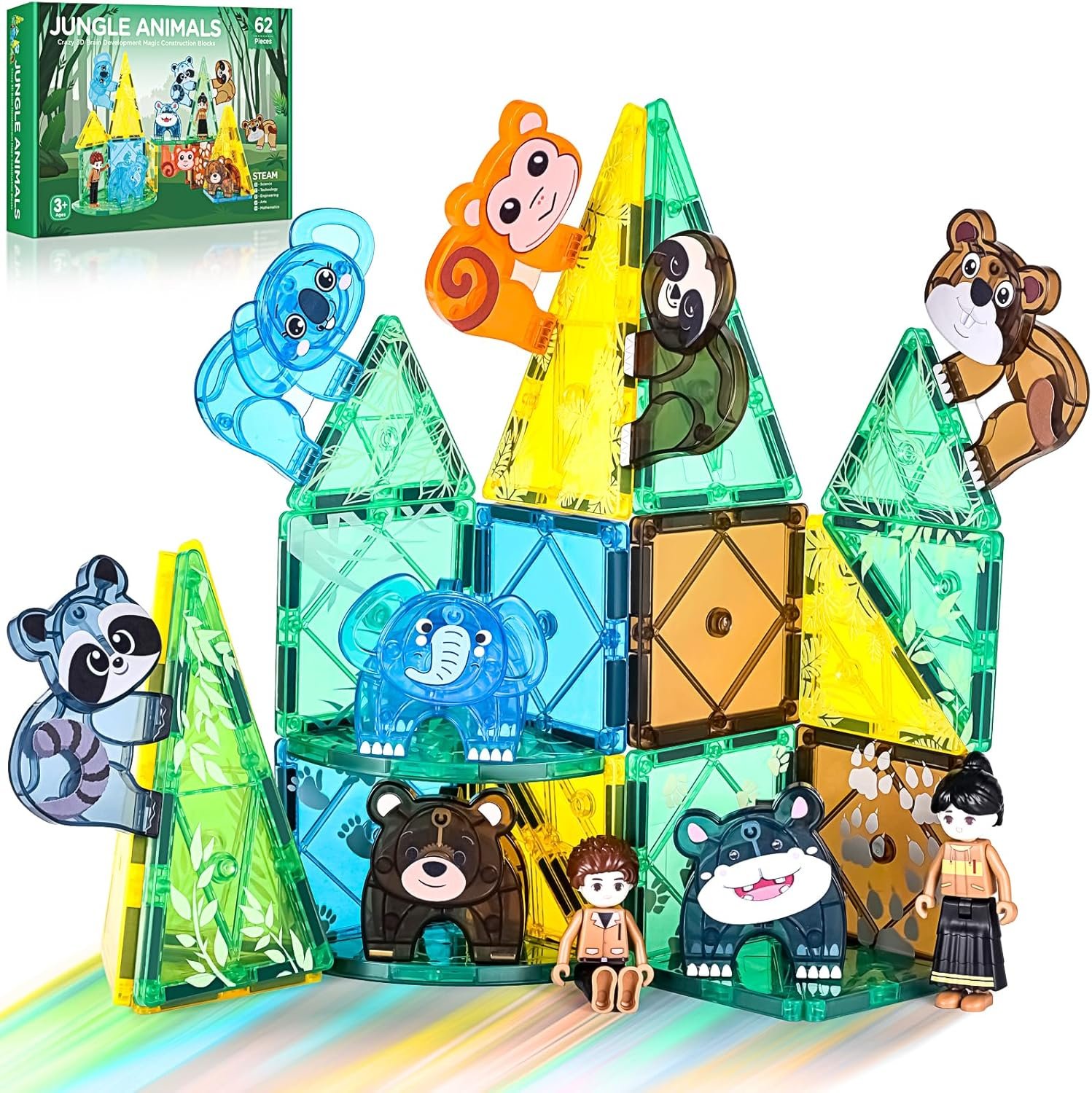 wholesale magnetic tiles set, magnet blocks building toys, safari animals magnetictile for toddler 3-5, assembly 3d structure jungle & forest theme, stem learning toy for kids girls,boys age 3 4 5 6 7 factory & supplier oem