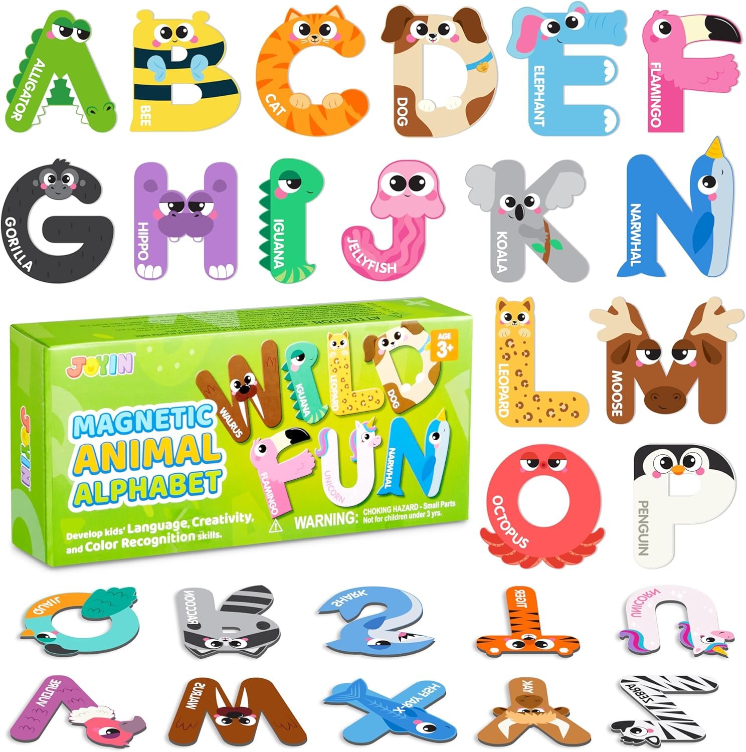 wholesale joyin magnetic letters, animal alphabet fridge magnets for toddlers 3 4 5 years old, 26 uppercase refrigerator magnets, large size abc educational spelling learning toys for kids factory & supplier oem