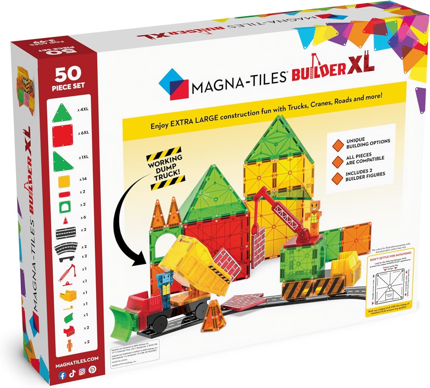 wholesale magna-tiles builder xl 50-piece magnetic construction set, the original magnetic building brand factory & supplier oem