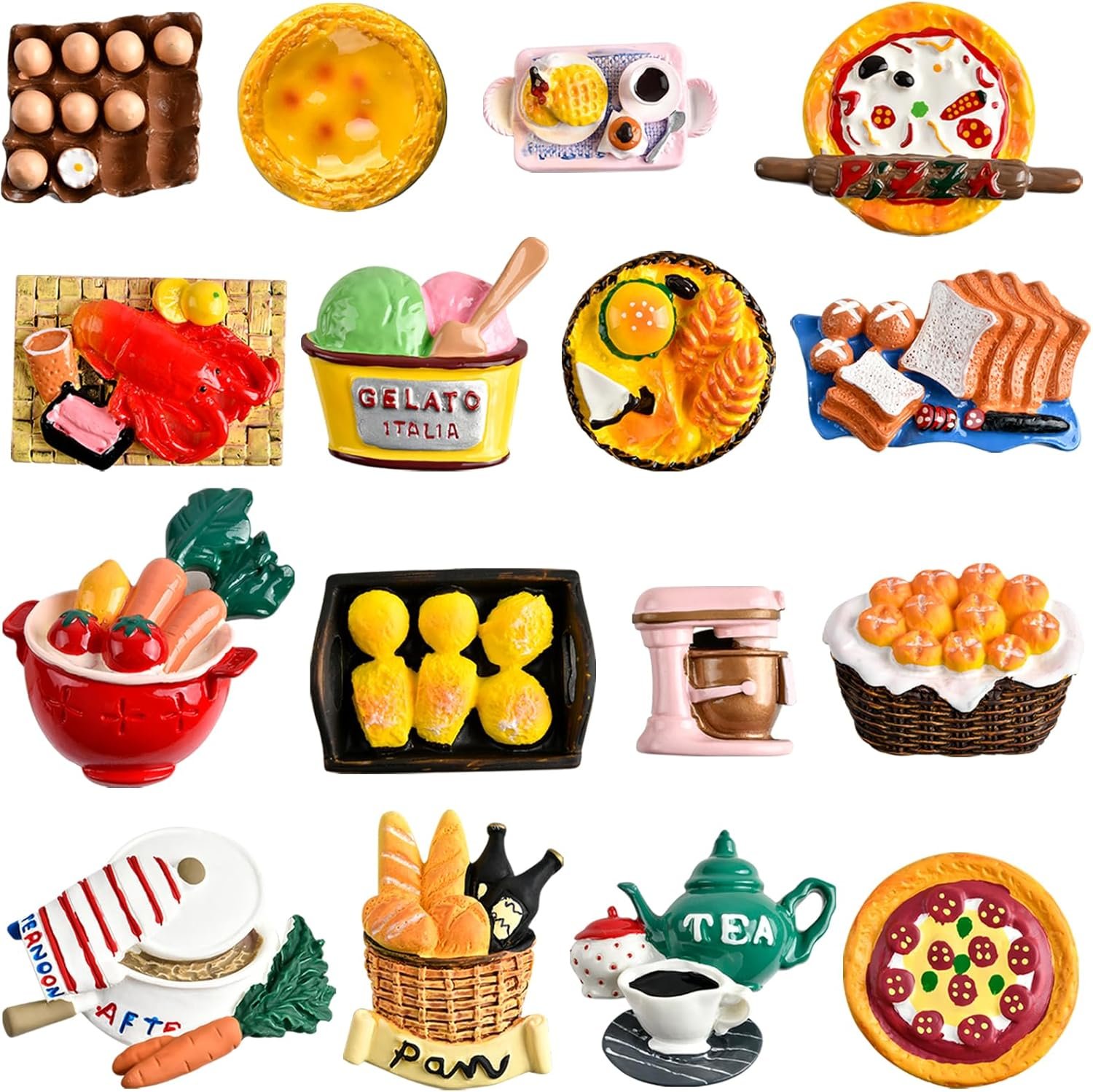 wholesale 16 pcs fridge magnets, 3d resin cute food shaped magnets for home decor, refrigerator, magnetic whiteboard or blackboard factory & supplier oem