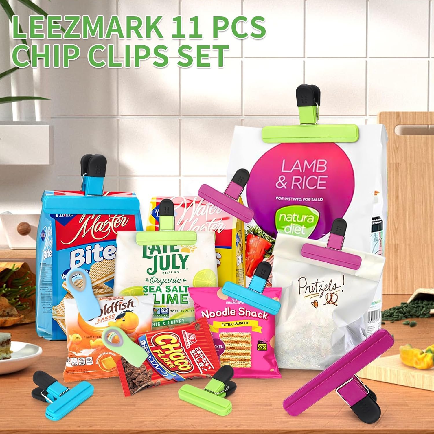 wholesale leezmark 11 pcs chip clips, bag clips for food storage, assorted sizes potato chip clips magnetic bag clips for chip bread snack clips, heavy duty bag sealing clips food clips factory & supplier oem