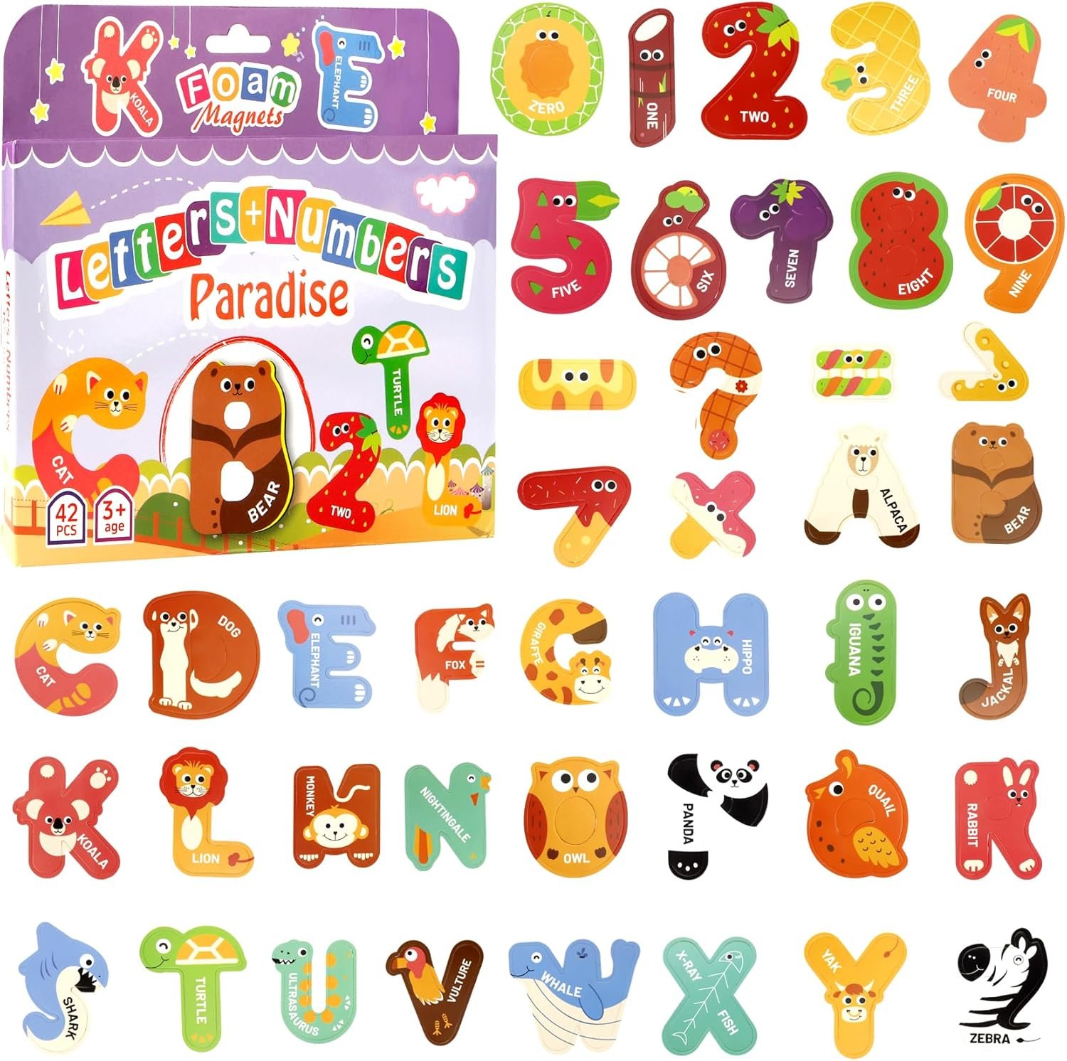 wholesale magnetic letters and number, 42 pcs cute animal alphabet letters fridge magnets uppercase abc refrigerator magnets recognition educational learning spelling magnetic letters and number for whiteboard factory & supplier oem