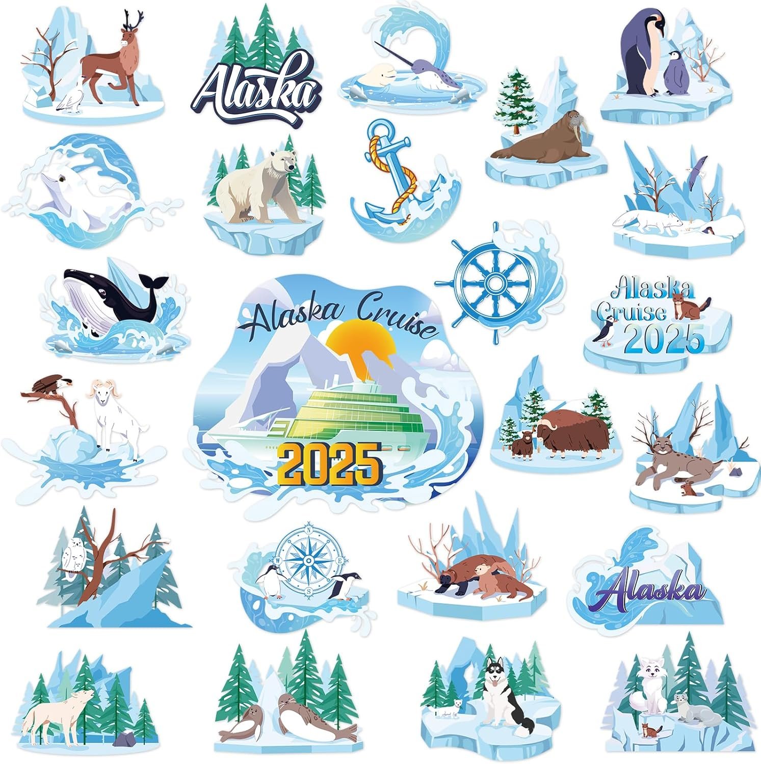 wholesale alaska cruise door decorations - 24 pcs glacier cute animals magnets 2025 ship cabin magnetic stickers stateroom accessories essentials iced anchor magnet for party carnival fridge declas factory & supplier oem