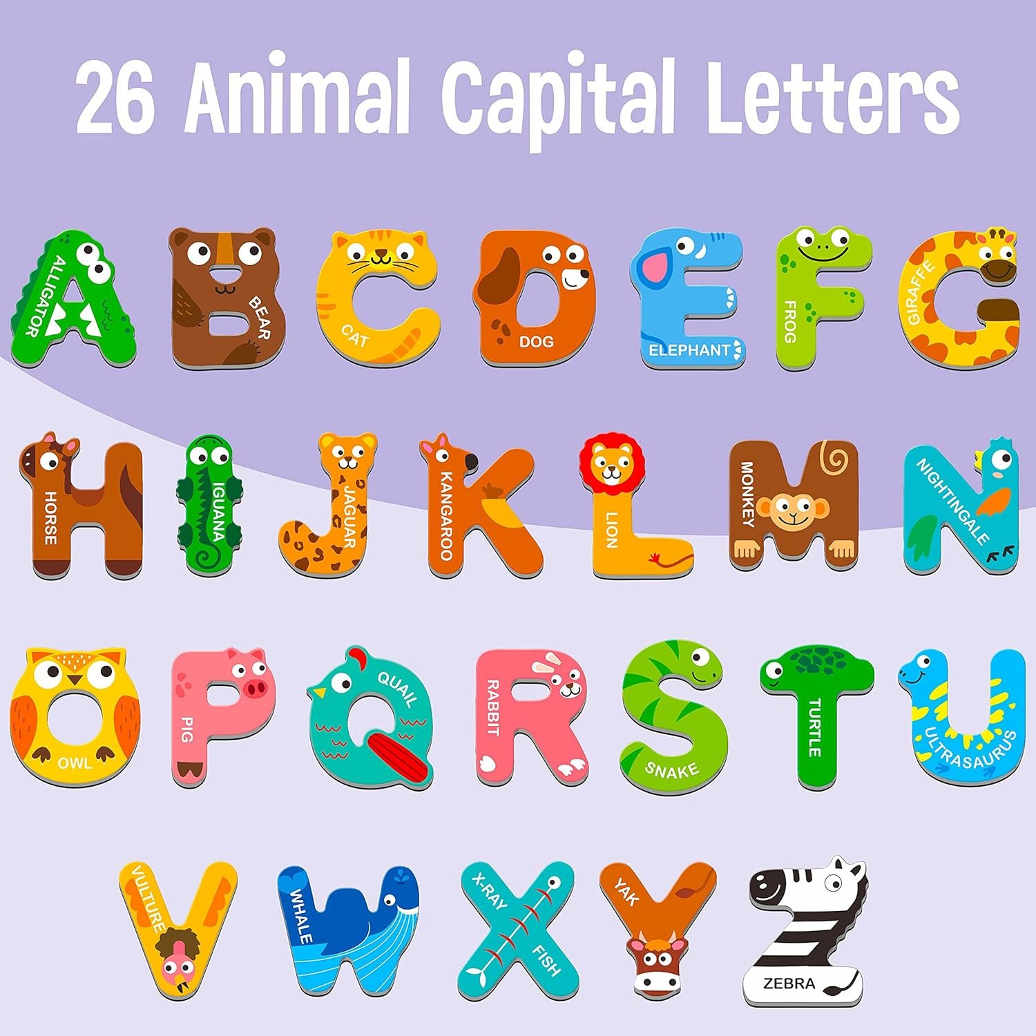 wholesale large size magnetic letters, cute animal alphabet abc magnets for fridge colorful uppercase animals toys set educational spelling learning games for kids, toddlers 3 4 5 years old factory & supplier oem