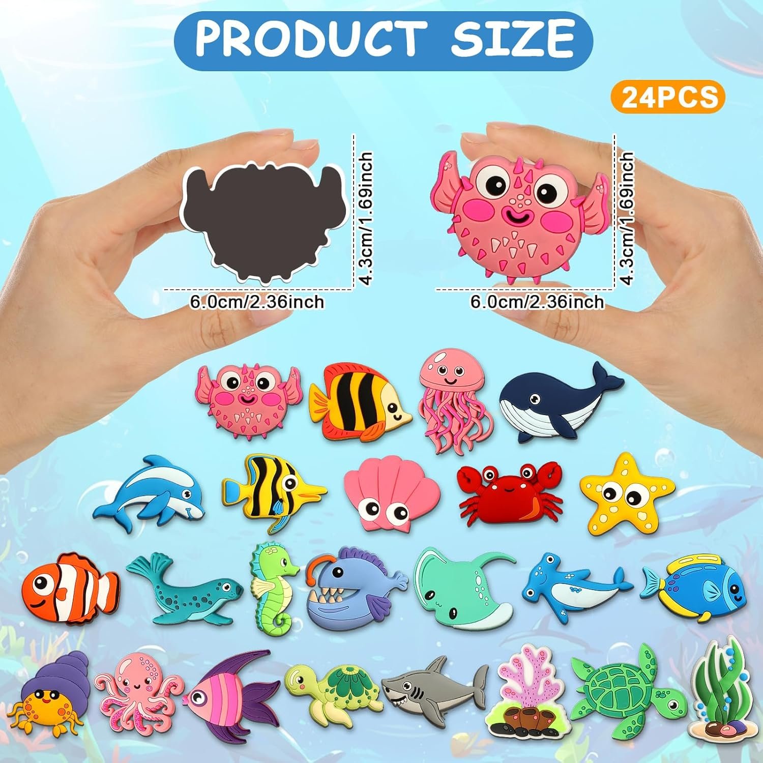 wholesale 24pcs ocean animals refrigerator magnets for toddlers 1-3 kids cute rubber sea animals educational toy sea life magnets for fridge full back magnetic toys for fridge whiteboard under the sea baby gift factory & supplier oem