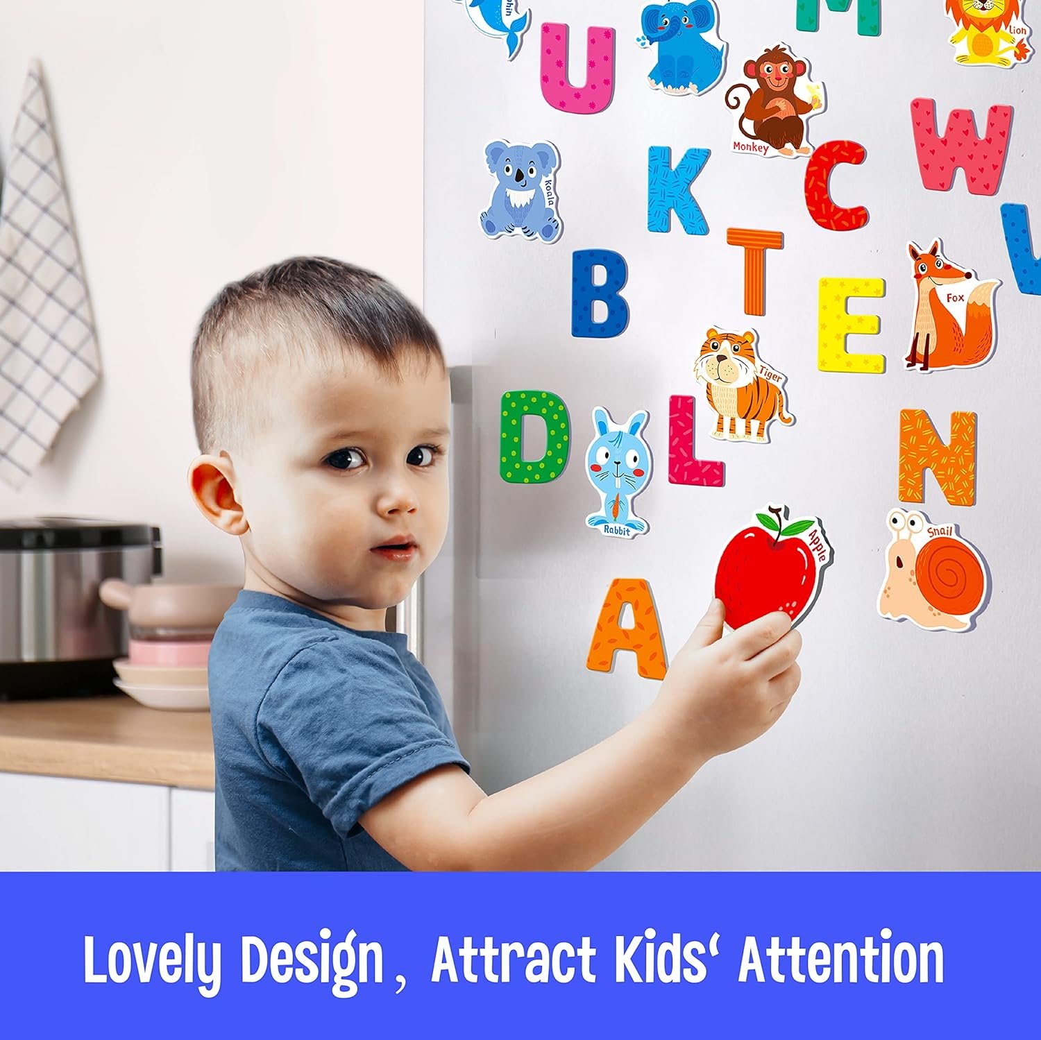 wholesale large magnetic letters and animals, educational learning tool for kids word recognition 52 pieces magnets include 26 colorful alphabet letters and corresponding cartoon images factory & supplier oem