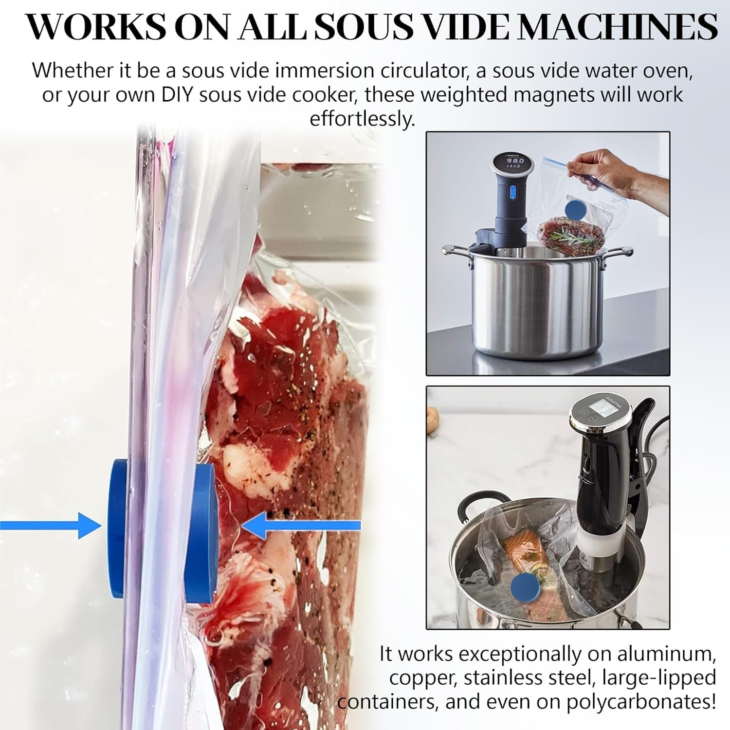 wholesale tongass 8-pack sous vide magnetical weights works on all sous vide machines, silicone-coated magnets for keeping bags submerged & prevent floating, powerful food safe weighted magnets for containers factory & supplier oem