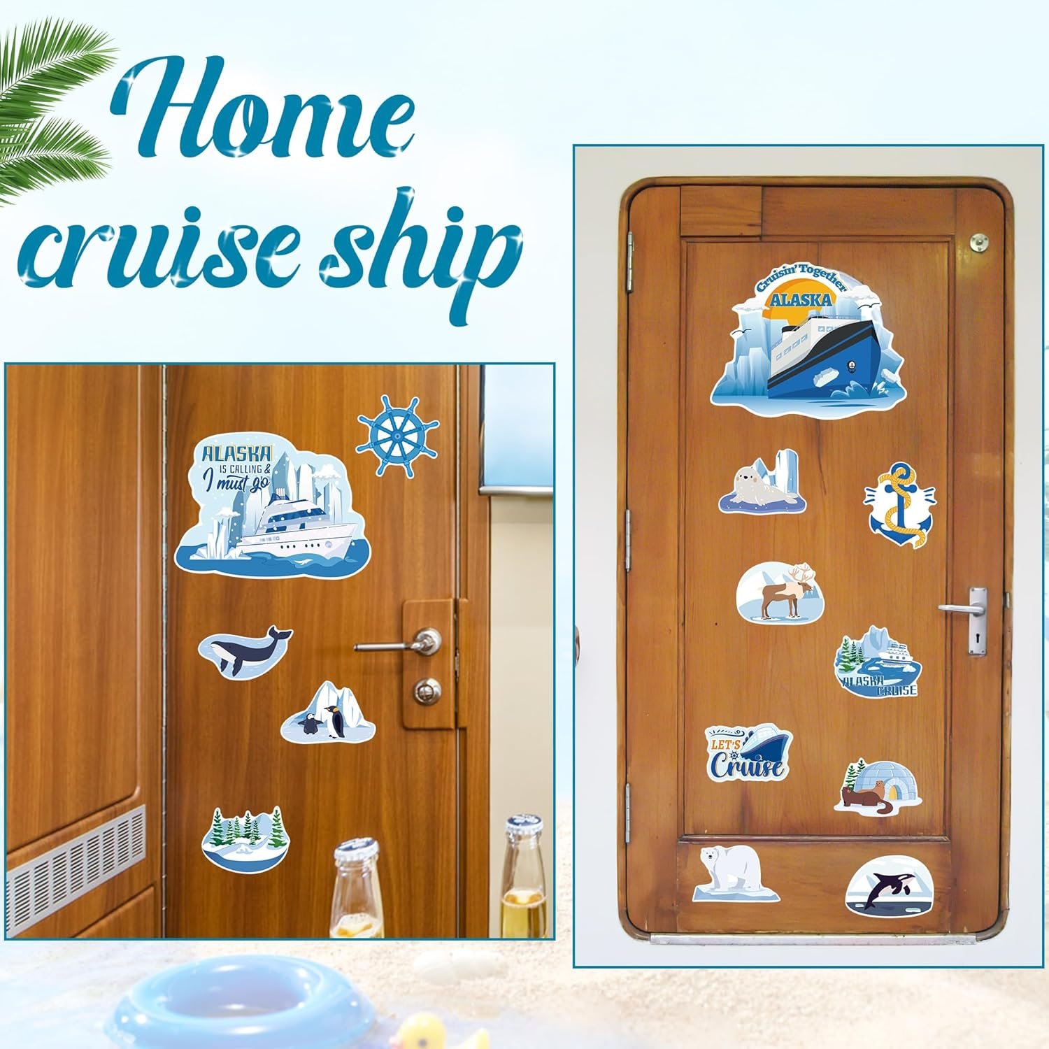 wholesale 14 pcs cruise door decorations magnetic, glacier cute animals cruising together alaska cruise door magnets, alaska cruise essentials door signs for ship cabin door decor factory & supplier oem