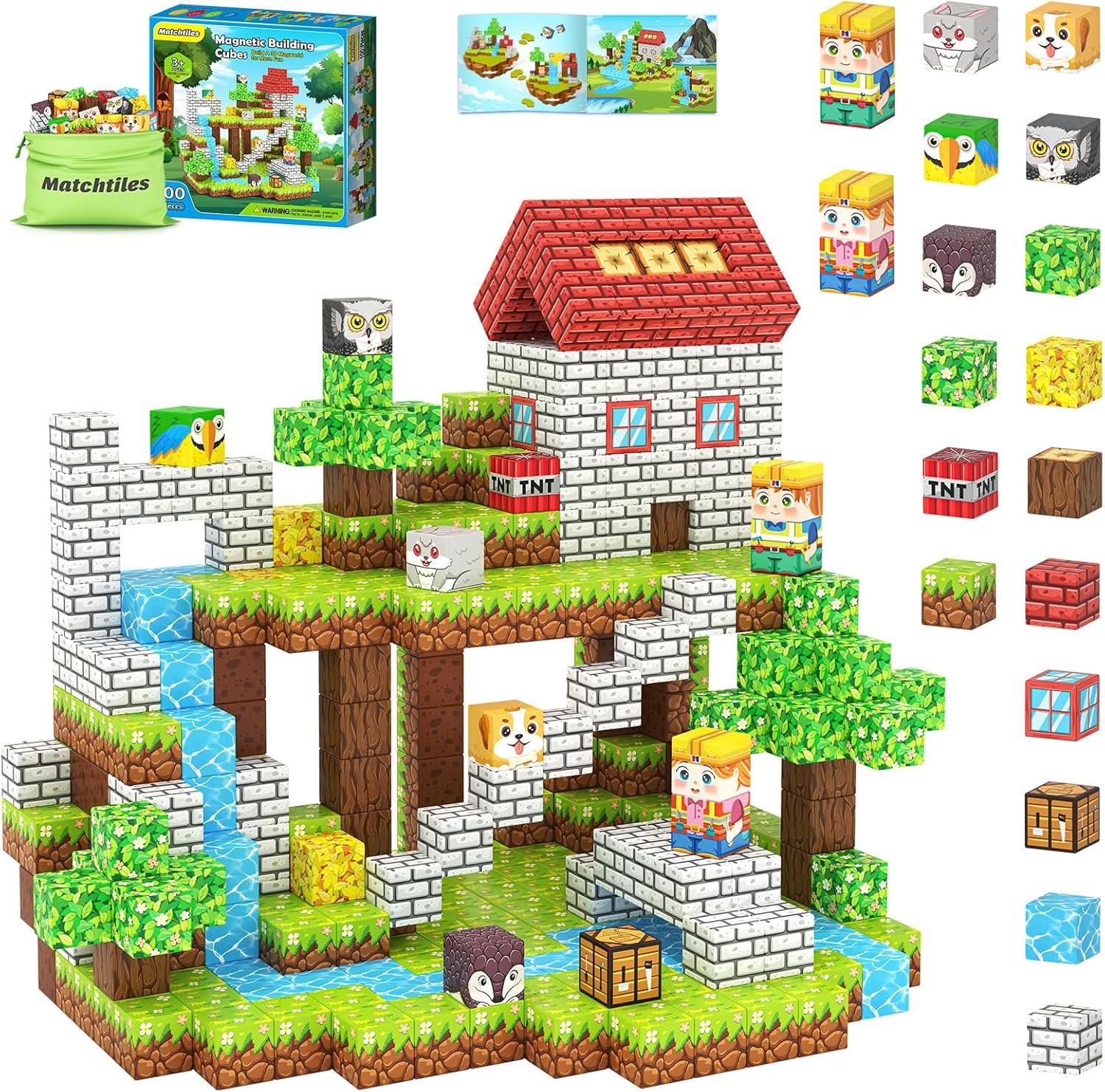 wholesale 100pcs magnetic blocks with forest animals toys, build mine magnet world set, magnetic tiles building for boys & girls age 4-8 5-7, stem montessori sensory toys for toddlers kids gifts 3+ years old factory & supplier oem