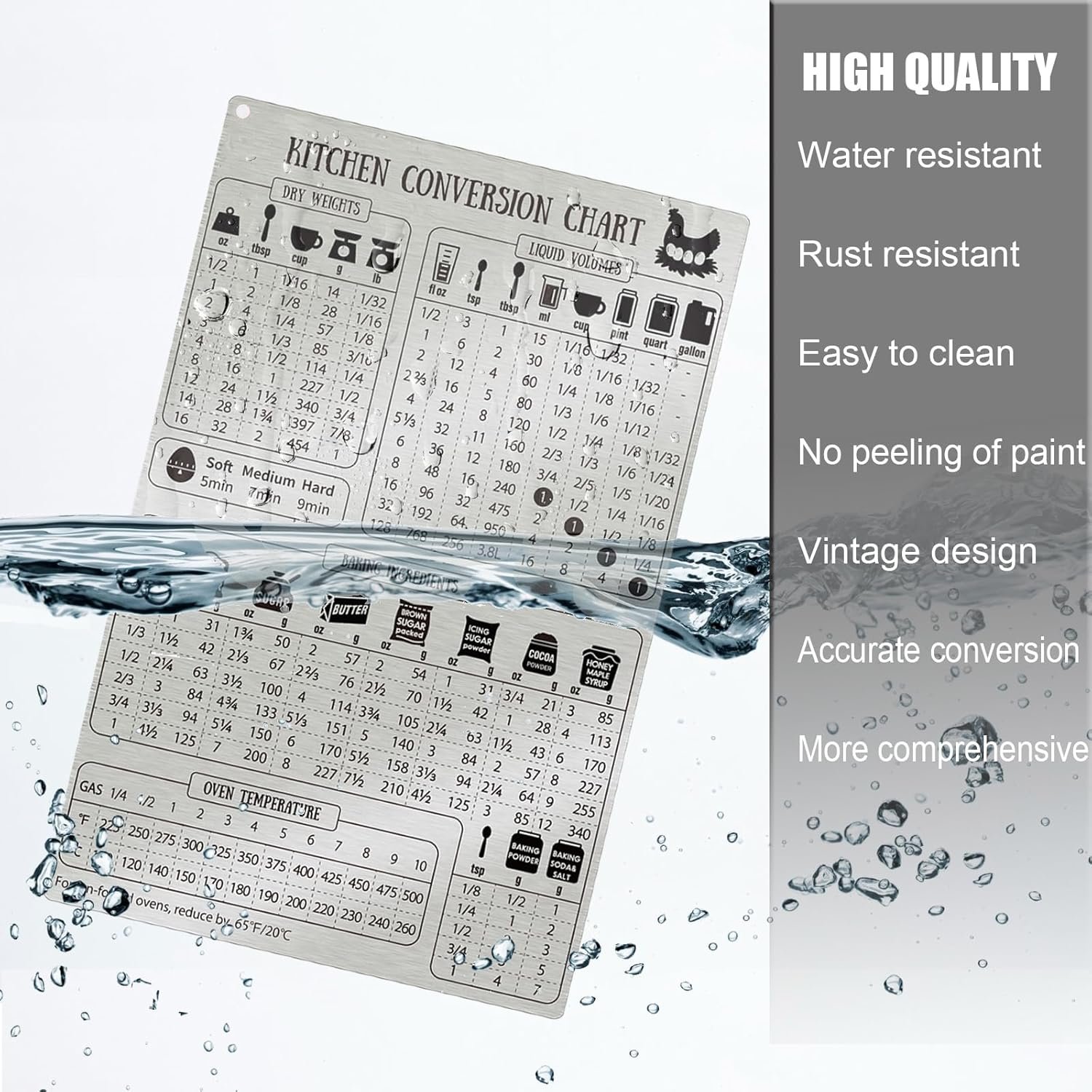 wholesale kitchen conversion chart magnet for refrigerator, stainless steel baking ingredients measurements for baker, vintage kitchen accessories gadgets factory & supplier oem