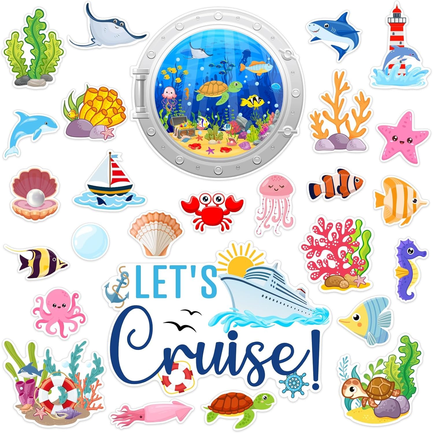 wholesale 27pcs cruise door decorations magnetic, ocean sea animal cruise magnets for door decoration summer cruise cabin door magnet stickers for carnival cruise refrigerator car door factory & supplier oem